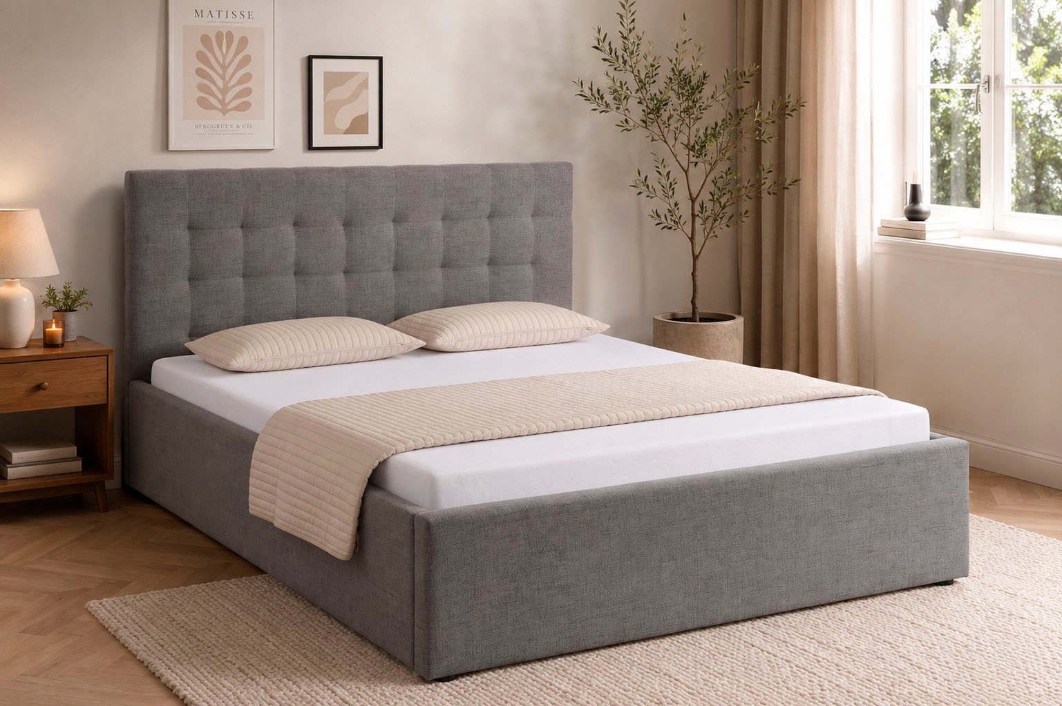 GOODproduct Lit rembourré »Hamar, Knopfsteppung im Kopfteil, bis 250 KG belastbar« 3 Breiten: 100cm/ 140cm/ 180cm,  in verschiedenen Grössen und Stoffen und Farben