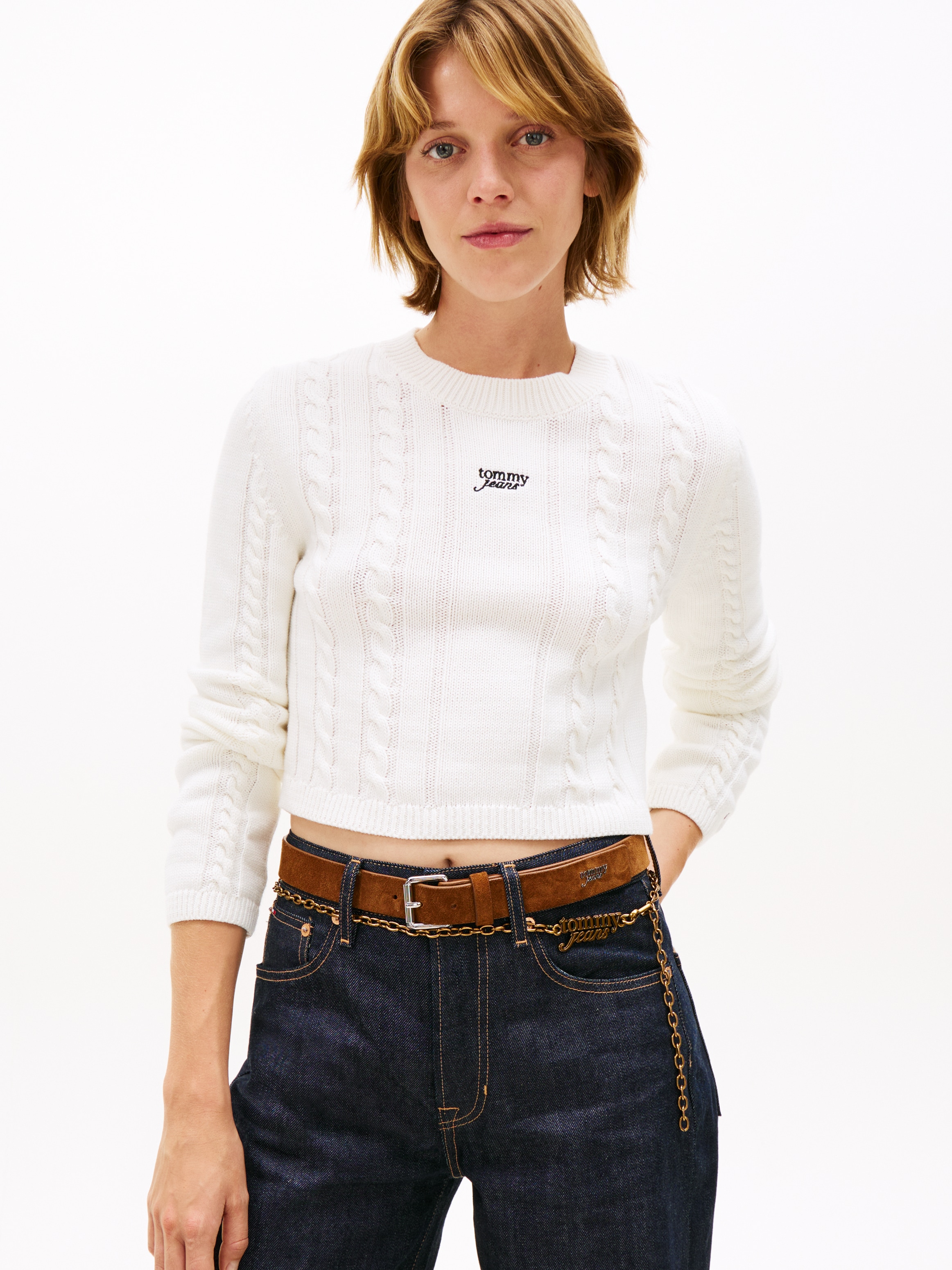 Tommy Jeans Pull en tricot »TJW CABLE SCRIPT SWEATER« avec motif torsadé