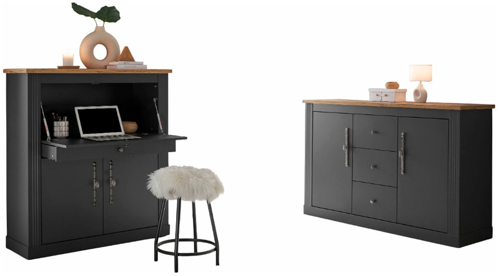 GOODproduct Ensemble de meubles de bureau »Westminster, wohnliches Home-Office, Büro in zwei Farben verfügbar« Ensemble, 2 tlg. comprend secrétaire et buffet de style campagne, avec canal pour câbles