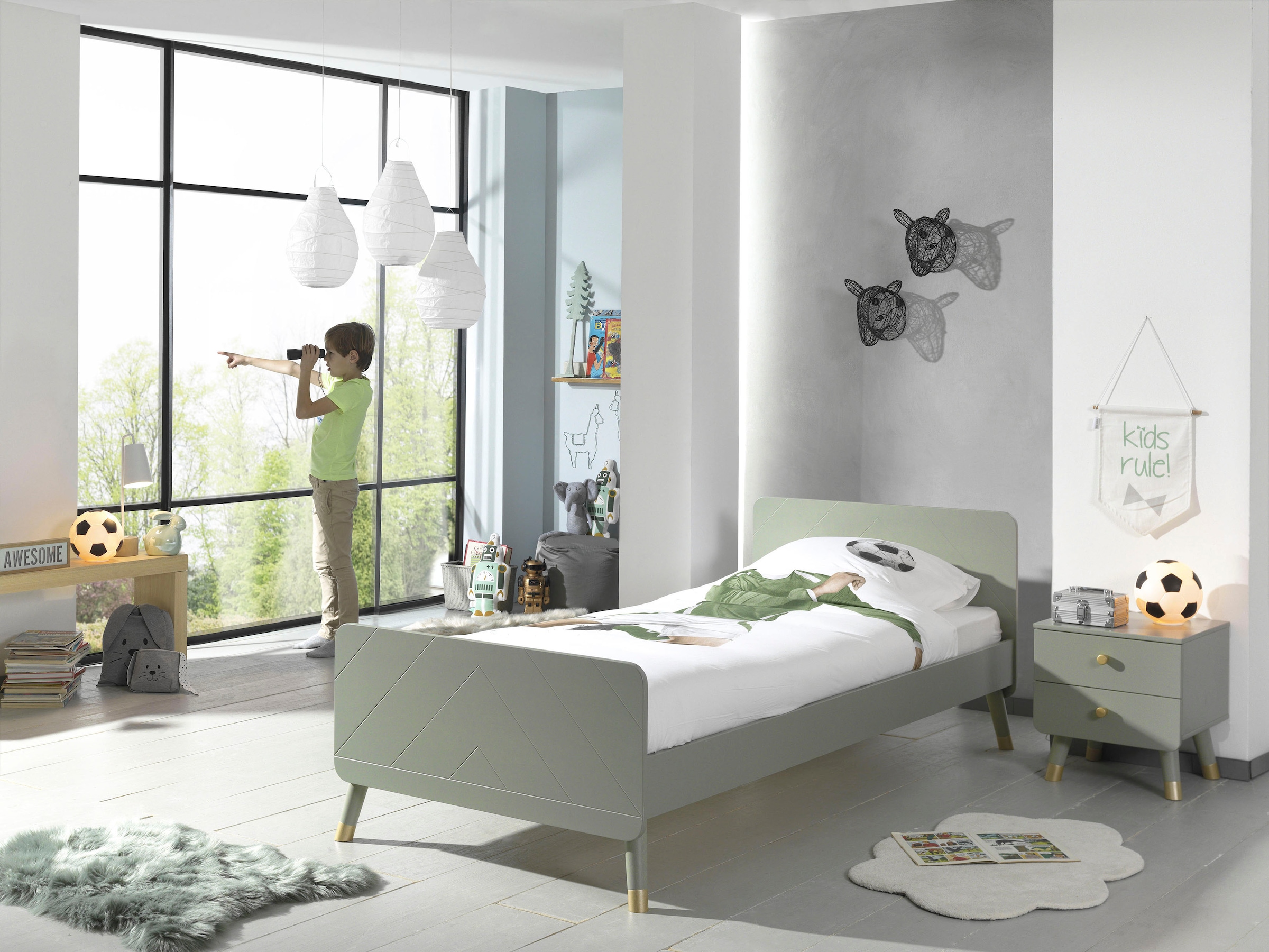 Vipack Jugendbett »Billy, Einzelbett 90/200, inkl. Rolllattenrost, modernes Design« B/H/T ca. 203,6x73,5x95cm, Profil-Optik in Kopf- und Fussteil,  universell einsetzbar, verschiedene Farben zur Wahl