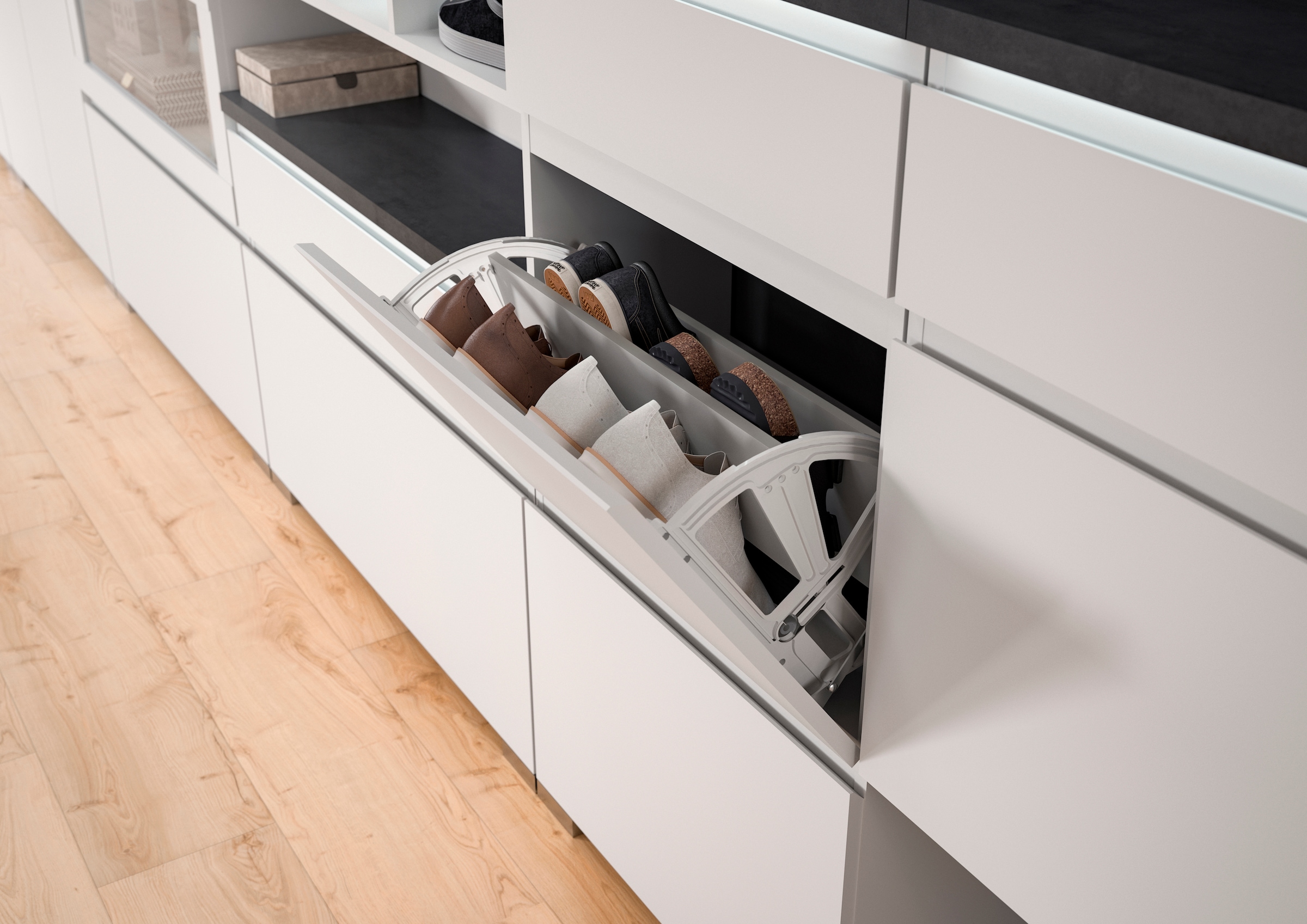 Home affaire Schuhschrank »Skoskap, Tiefe 27cm, 2 Türen, 1 Klappe mit Schuhwalze, 1 Schubkasten« Platz für ca. 16 Schuhpaare, Schuhkipper, Schuhkommode, Schuhregal