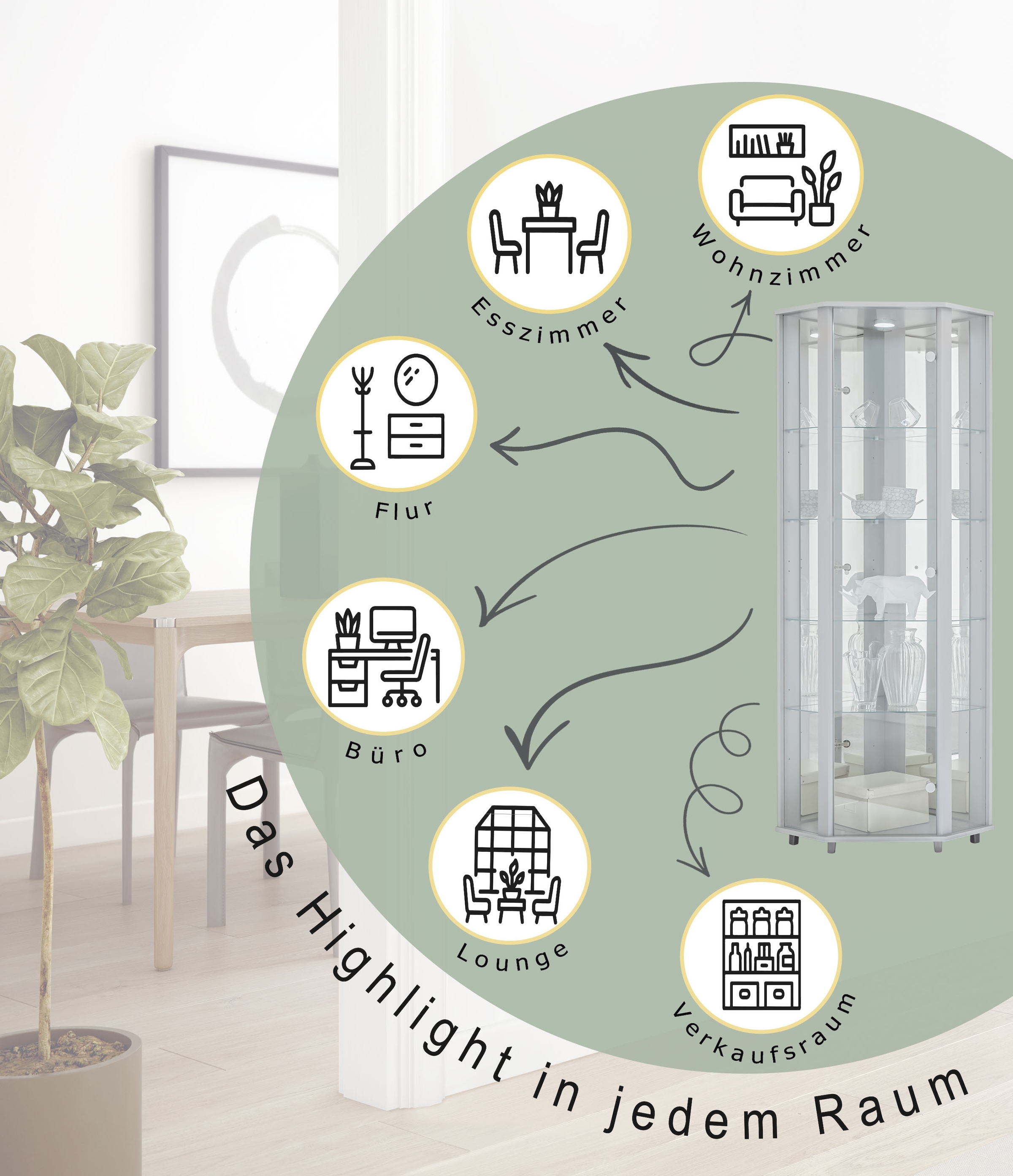 fif möbel Eckvitrine »TRIO Höhe ca. 172 cm, ink. Beleuchtung« Eckvitrine/Glasvitrine 1x Glastür, perfekt für Sammler, Sammlervitrine