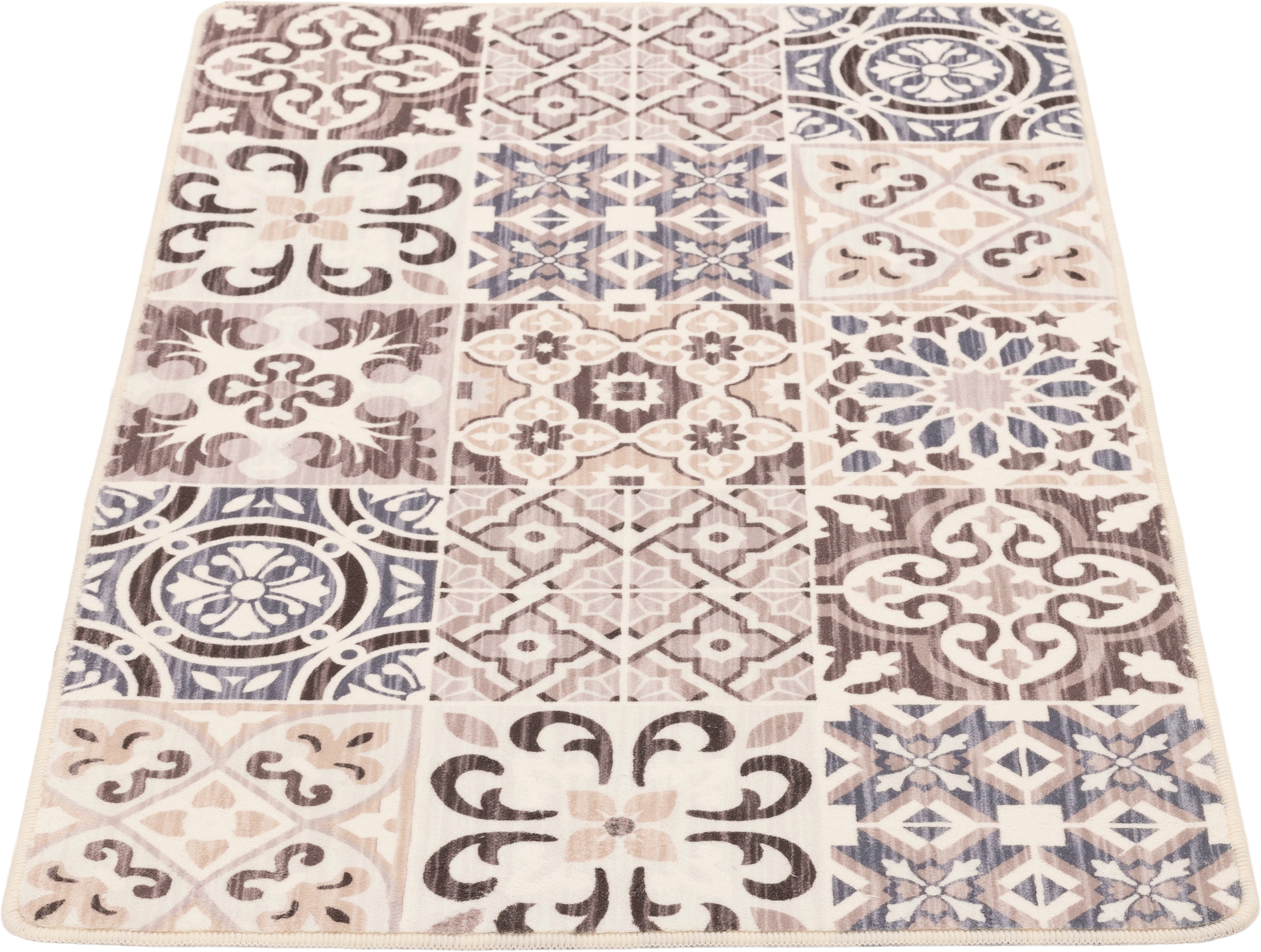 Gino Falcone Tapis de bain »Aquata GF-160, Badvorleger, Badezimmer Teppich« Höhe 7 mm revêtement antidérapant compatible chauffage au sol tapis de bain, imprimé, aspect carreaux, rectangulaire