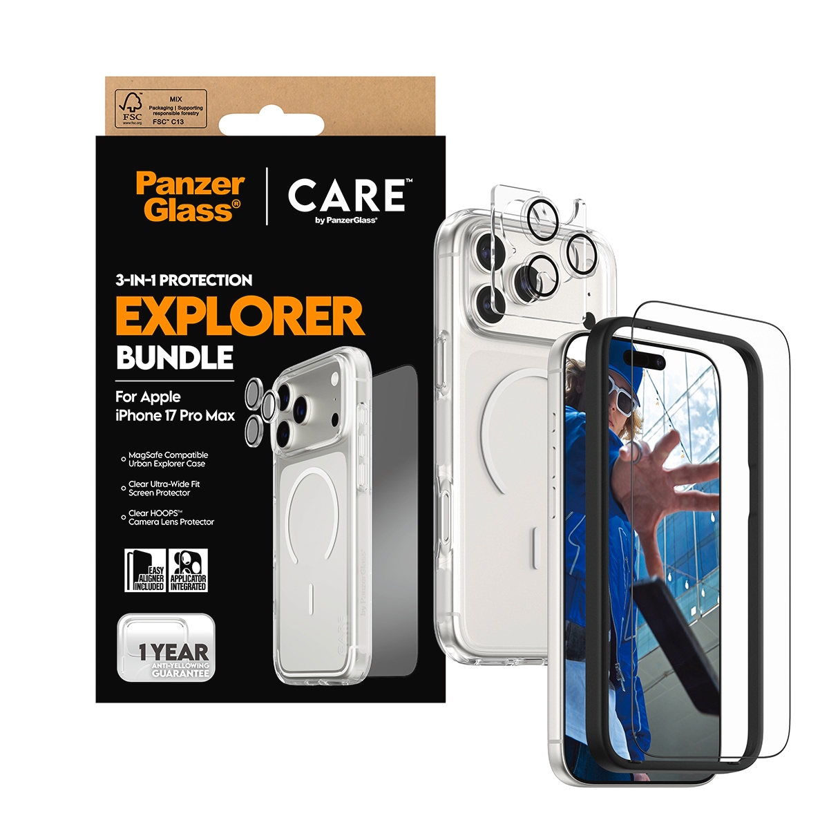 CARE by PanzerGlass Handyhülle »3-in-1 Flagship Explorer Bundle Apple iPhone 17 Pro Max« Apple iPhone 17 Pro Max Backcover, Schutzhülle, Handyschutzhülle, Case, Schutzcase, stossfest