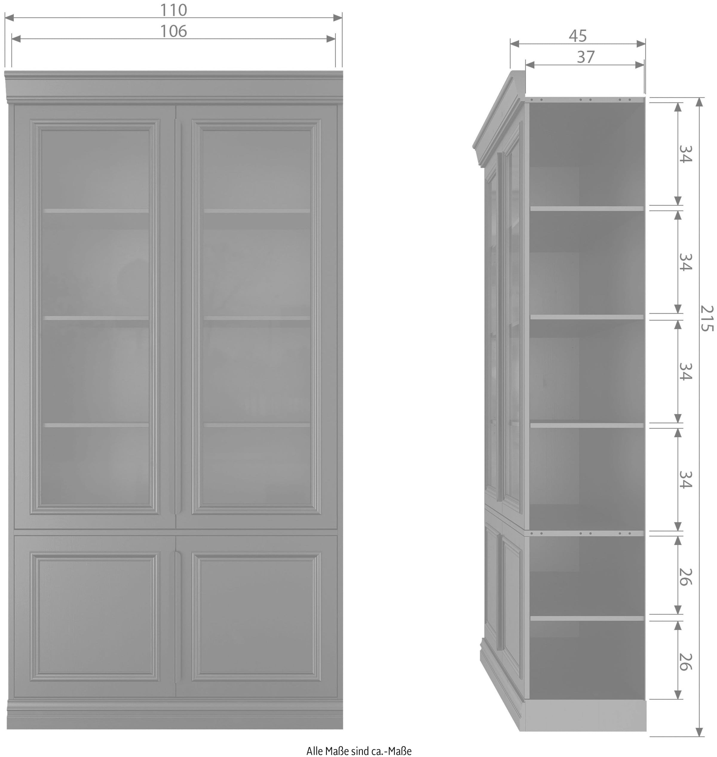 WOOOD Vitrine »Organize FSC®-Kiefernholz mit Glastüren, H 215 x B 110 x T 44 cm« Tragkraft 15 kg pro Boden, höhenverstellbare Böden, pfleigleicht