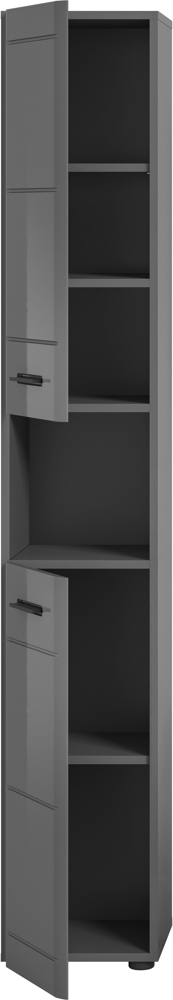 welltime Hochschrank »Doux, Höhe 180 cm , 2 Türen, 1 offenes Fach, 3 Einlegeböden« Türanschlag wechselbar, MDF Front, Badschrank, Bad-Möbel, Badezimmer