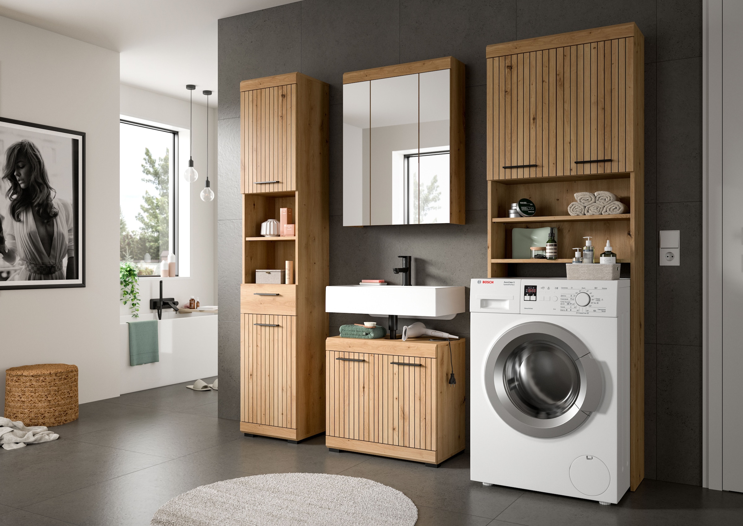 welltime Armoire pour machine à laver »SIENA, Breite 63cm, für Waschmaschine & Trockner, 2 Türen, MDF-Front« BEST-SELLER !,  en plusieurs couleurs, armoire suspendue, armoire de transformation, armoire de salle de bain
