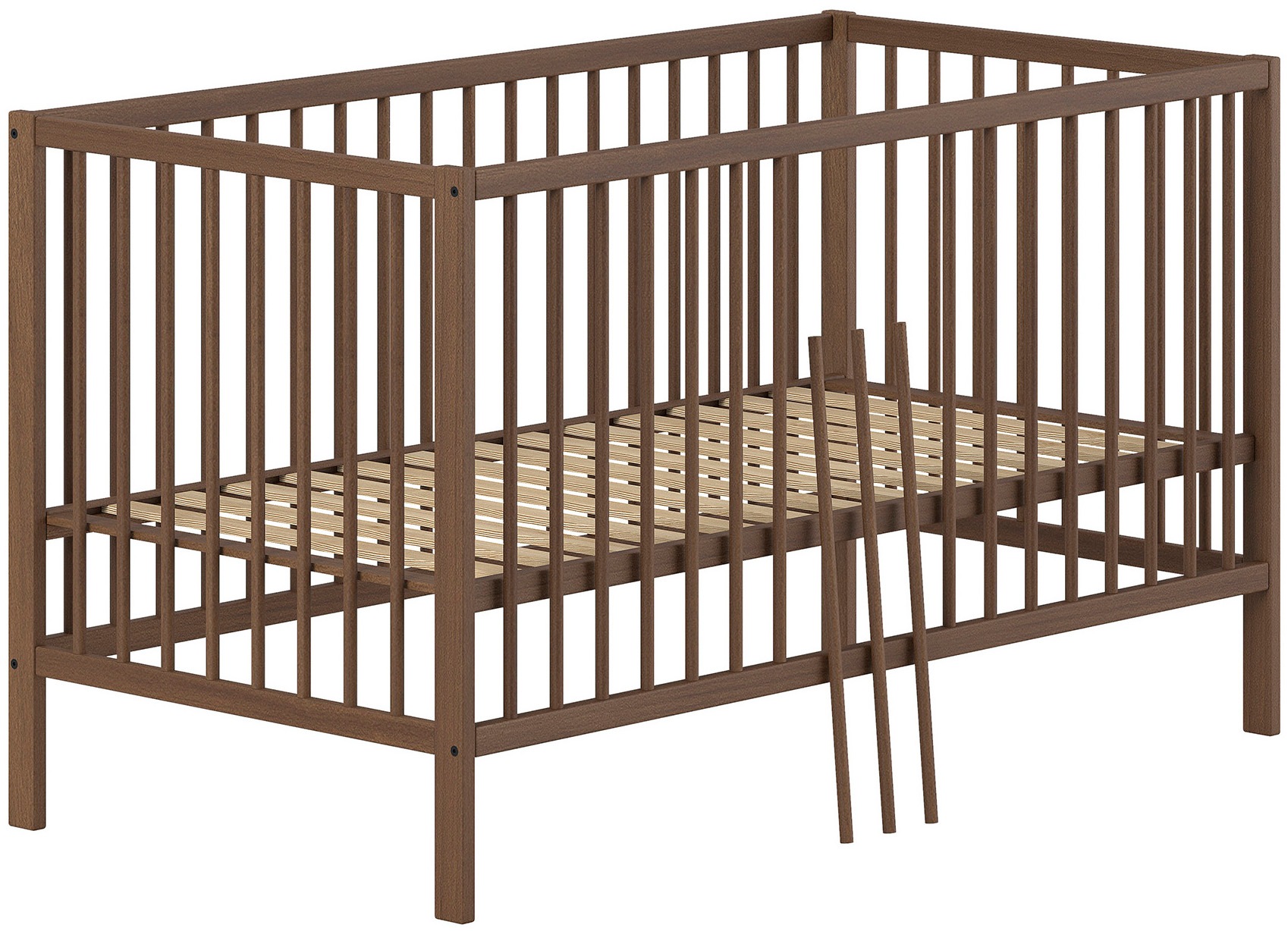 Vipack Lit bébé »DINO, ideal für Ihr Kinderzimmer, Made in Europe, Buche massiv« 70/140cm, réglable en hauteur sur 3 positions, convertible, hêtre couleur noyer