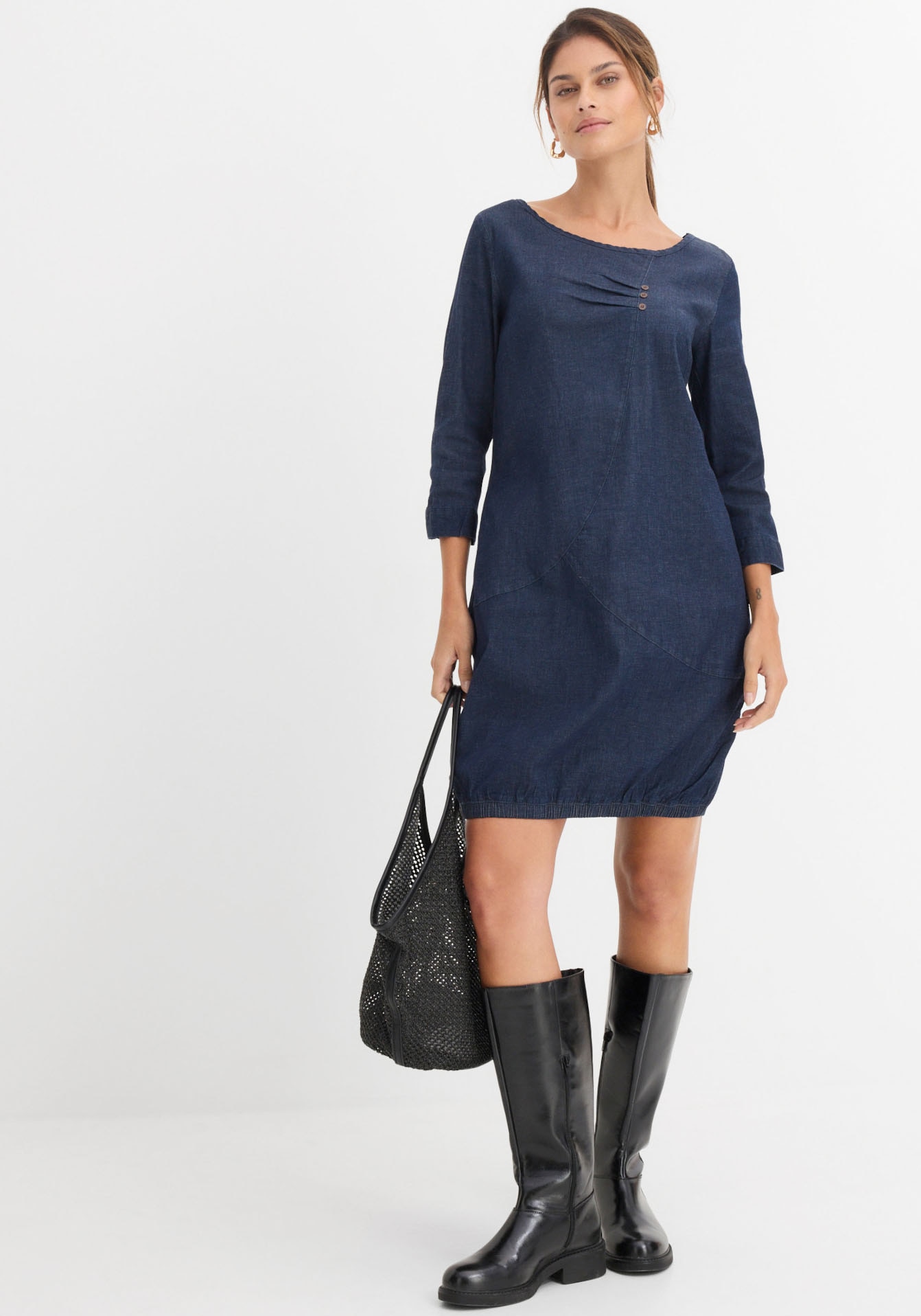 bonprix Jeanskleid 1 tlg. für Frühling und Sommer, aus Baumwolle mit Elasthan, mit 3/4-Ärmeln