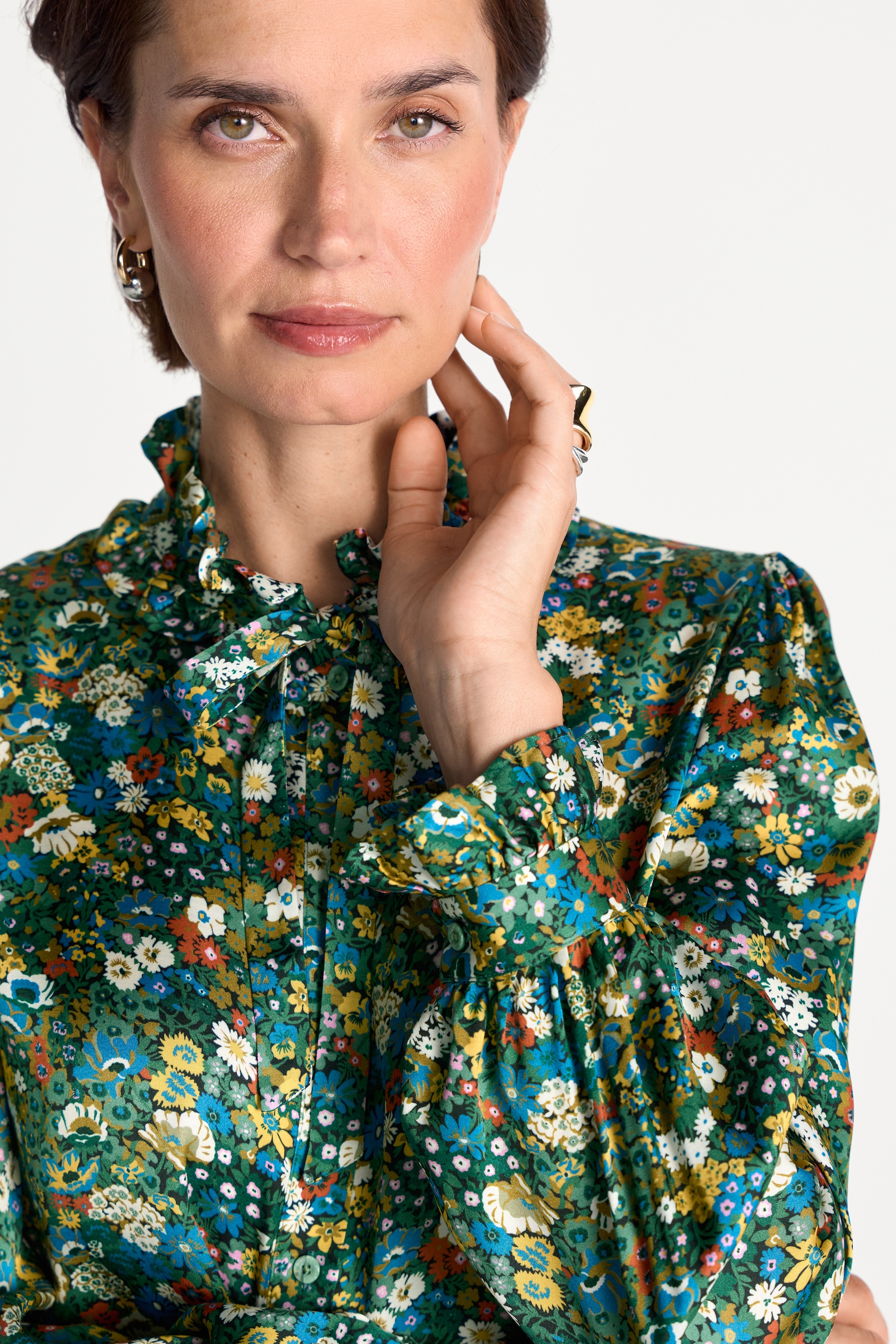 RICHROYAL Blouse à manches longues avec imprimé floral, détails à volants