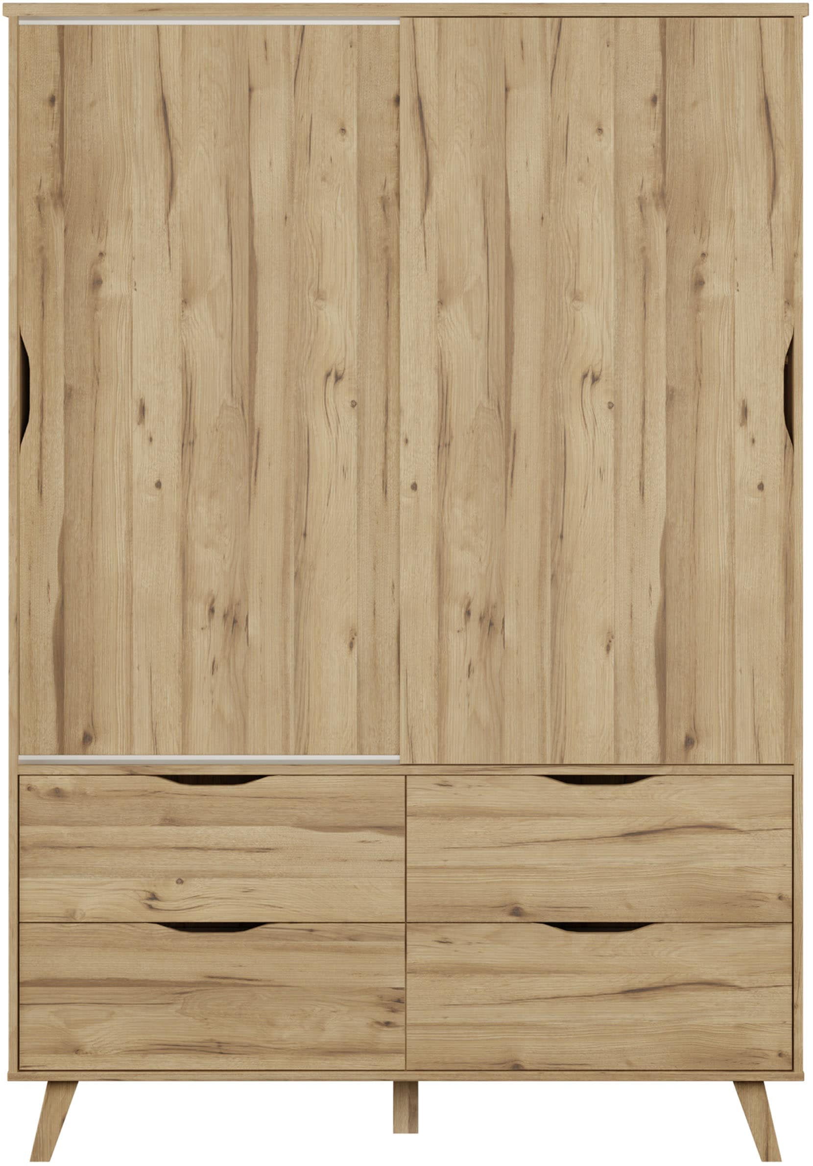 FORTE Schiebetürenschrank »Vankka Viel Stauraum, skandinavischer Stil« B/H/T ca.140x200x50cm,  Made in Europe, mit Einlegeböden+Kleiderstange+Schubladen,grifflos