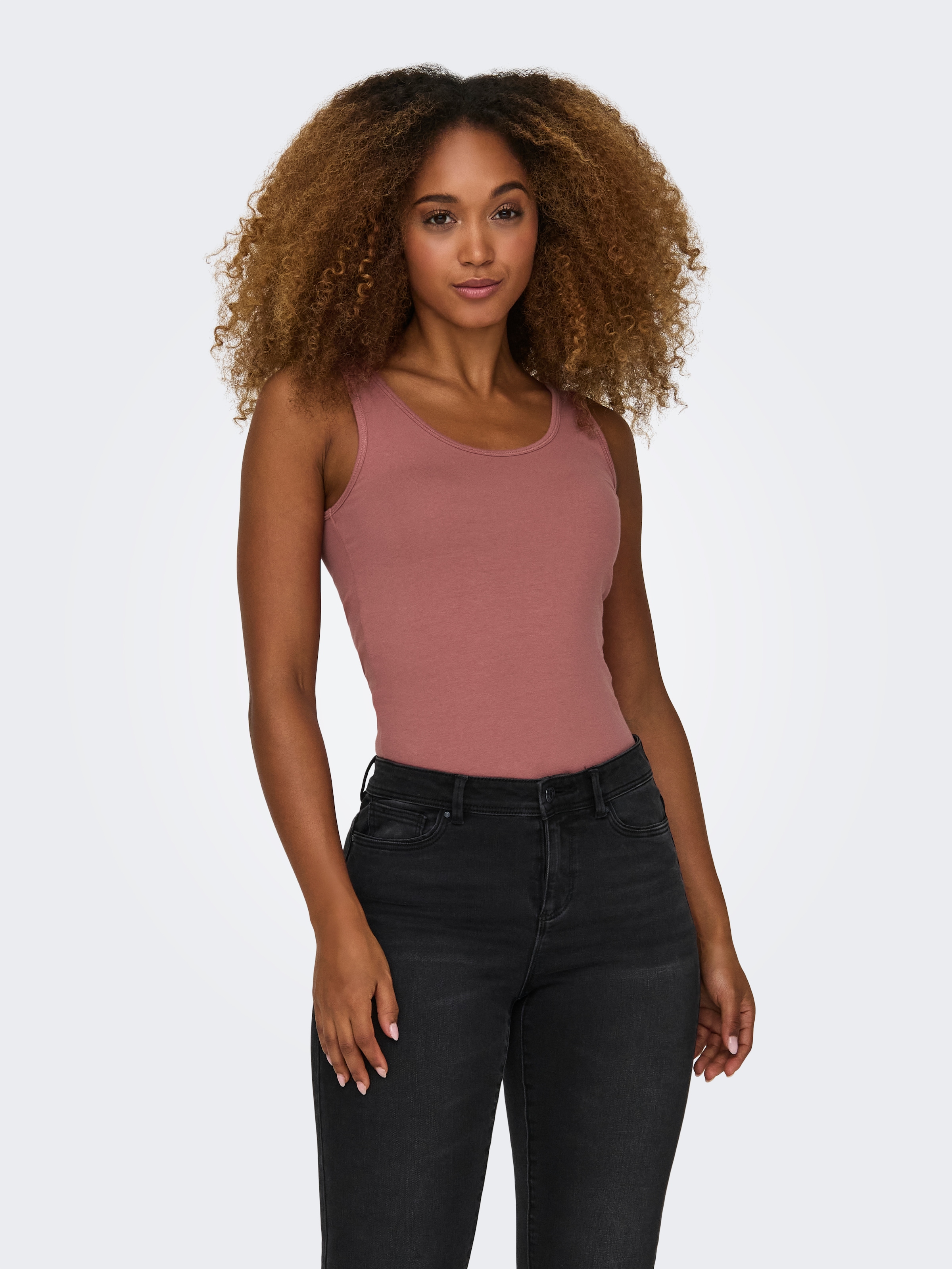 ONLY Débardeur »ONLLIVE – Slim-Fit Tanktops mit Stretch für optimalen Sitz« Paquet, pack de 2, 2 cuis coupe slim, décontracté, jersey, mélange coton, col rond