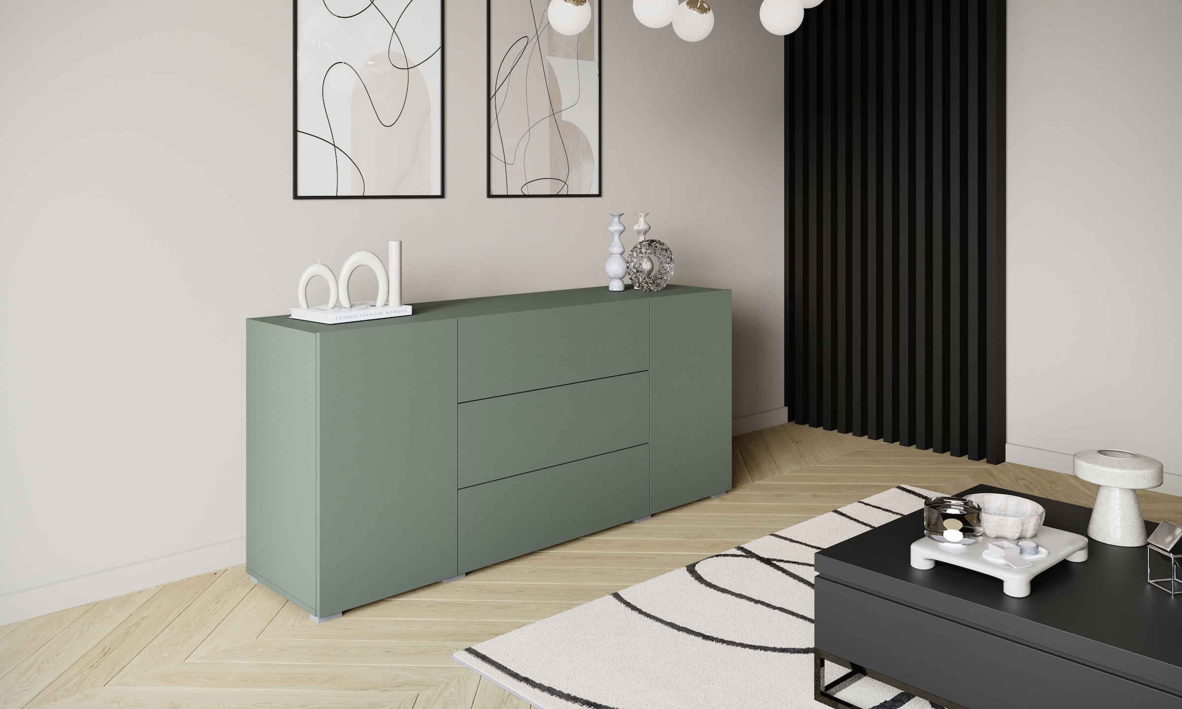 Home affaire Buffet »BERLIN« Commode moderne sans poignées largeur 150 cm, 4 tiroirs / 2 portes