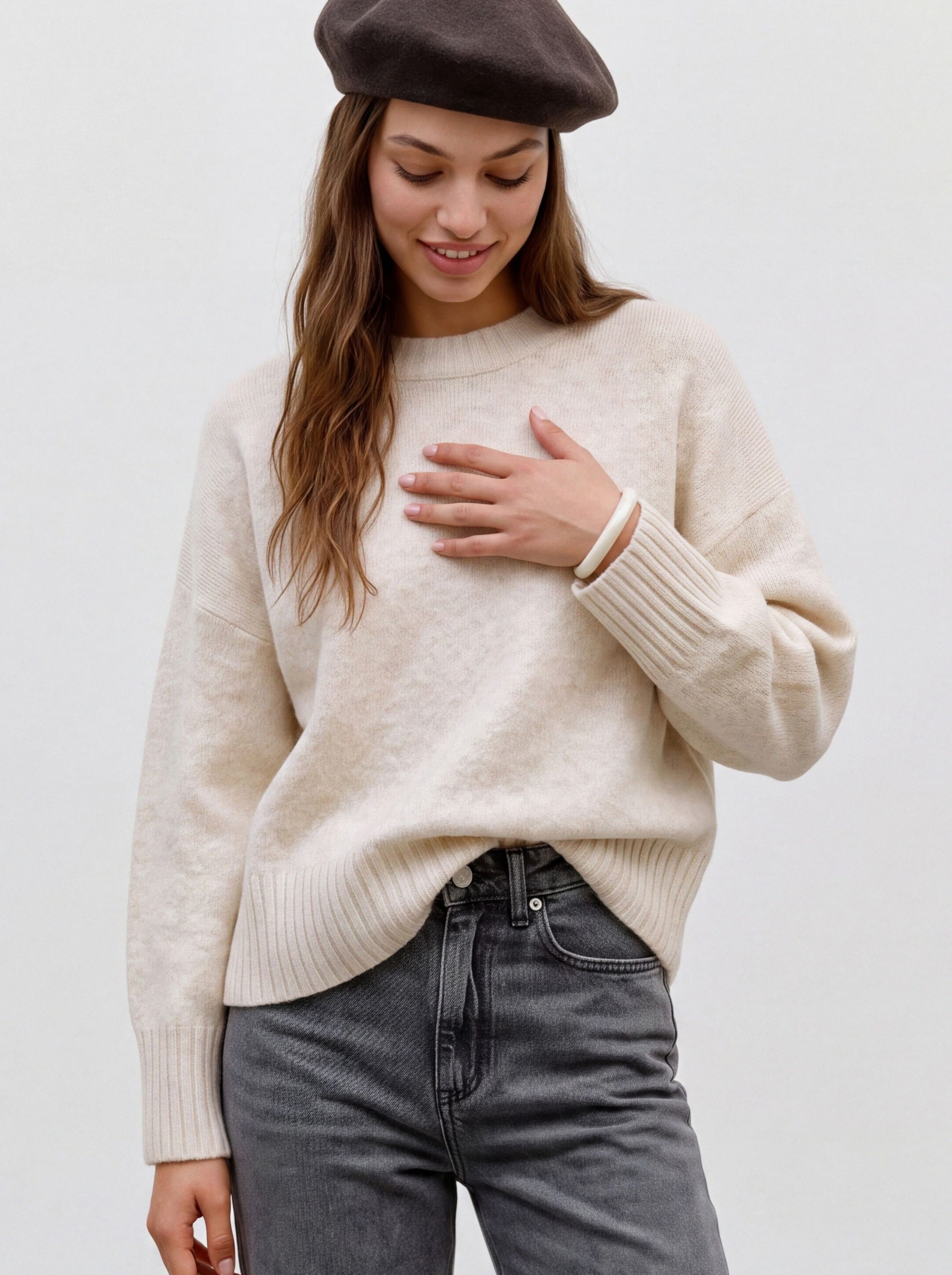 TOPSHOP Pull à col rond »TSDAISY LS KNITTED JUMPER KNT NOOS« mélange de matériaux, coupe plus courte
