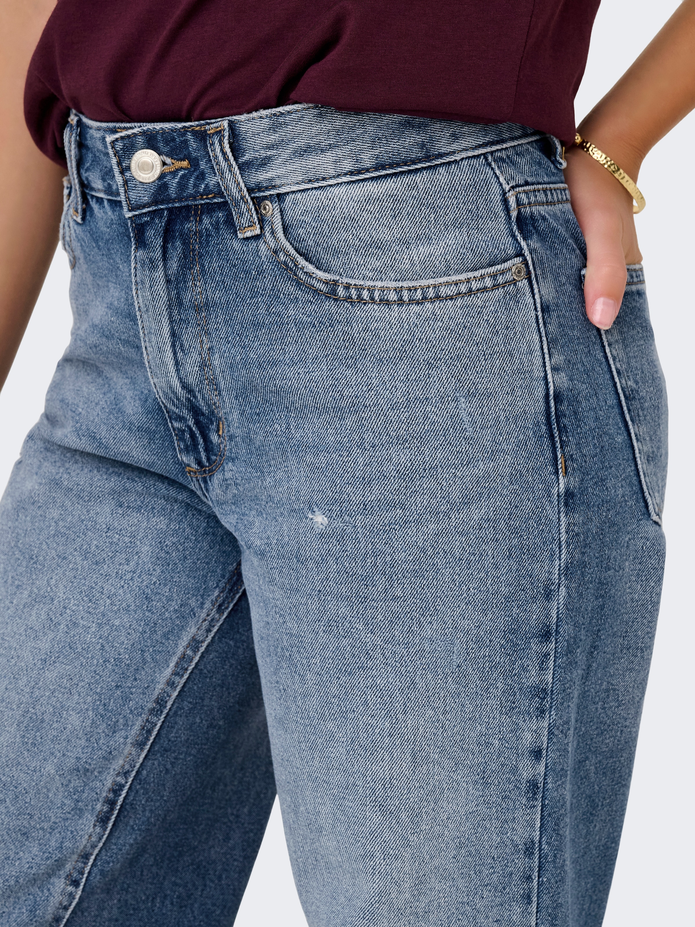 ONLY Jeans large »ONLELLA MW WIDE FOLD UP DNM TAI519 NOOS« coton, coupe large