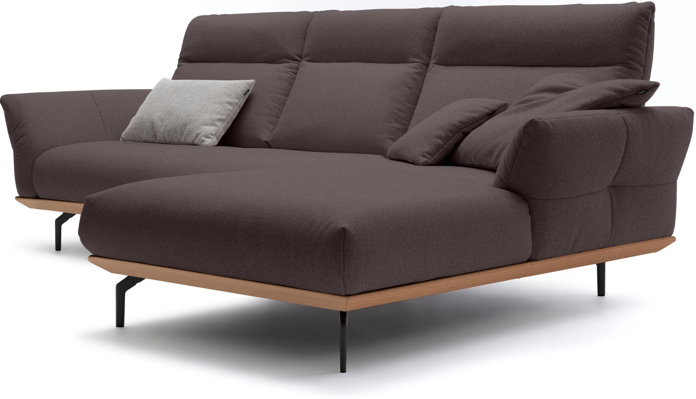 Creation BY ROLF BENZ Canapé d'angle »CR.460 Designsofa mit verstellbarer Rückenlehne, hochwertig & bequem« socle en chêne, pieds en aluminium moulé gris ombre, largeur 298 cm
