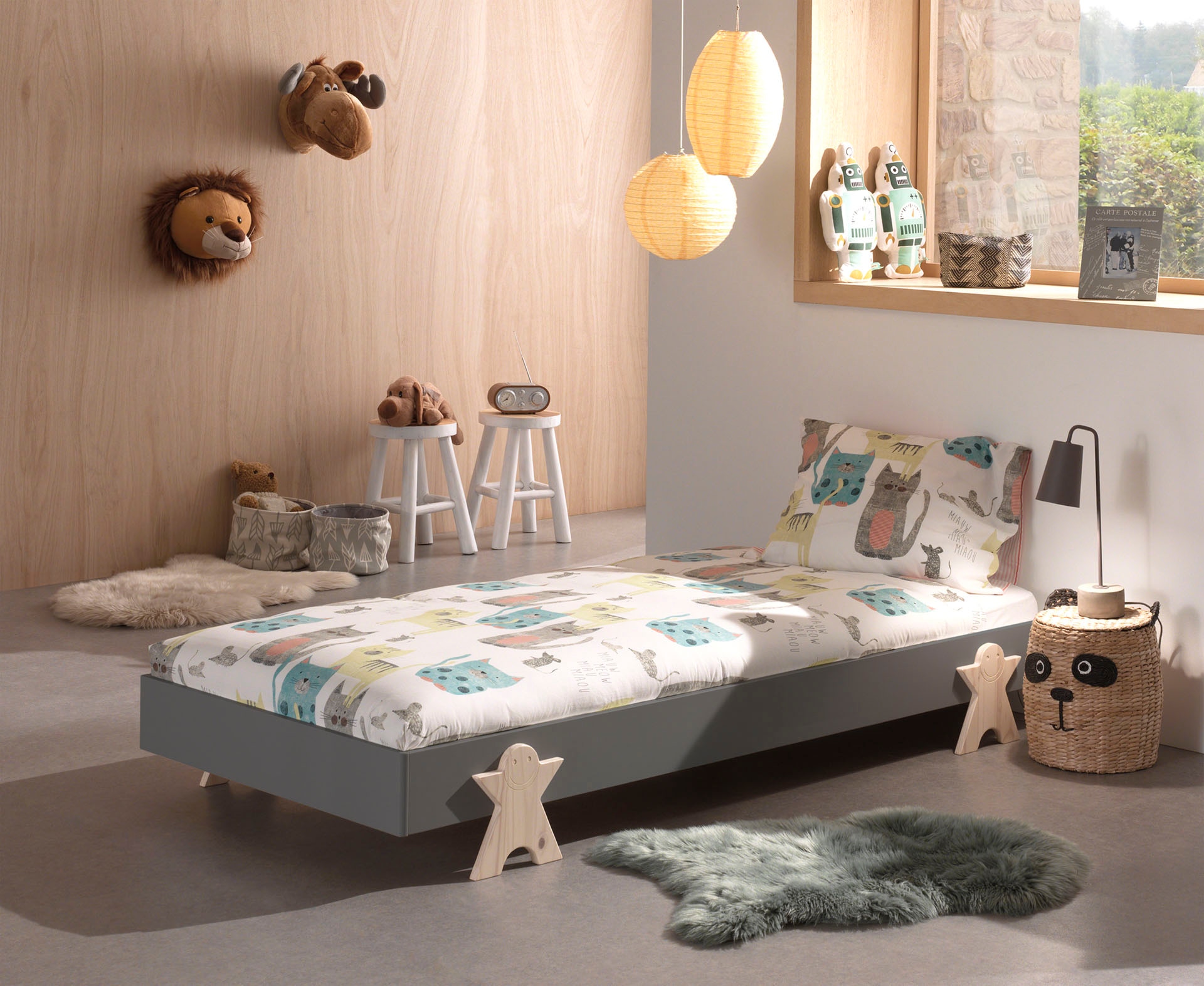 Vipack Kinderbett »Modulo, stapelbares Einzelbett, inkl. Rolllattenrost, 2 Farben« B/H/T ca. 203,6x93,8x48cm, Fuss Smile massiv, Bettseiten MDF lackiert,  Liegefläche 90/200 cm, einzeln oder als 2-er Set erhältlich