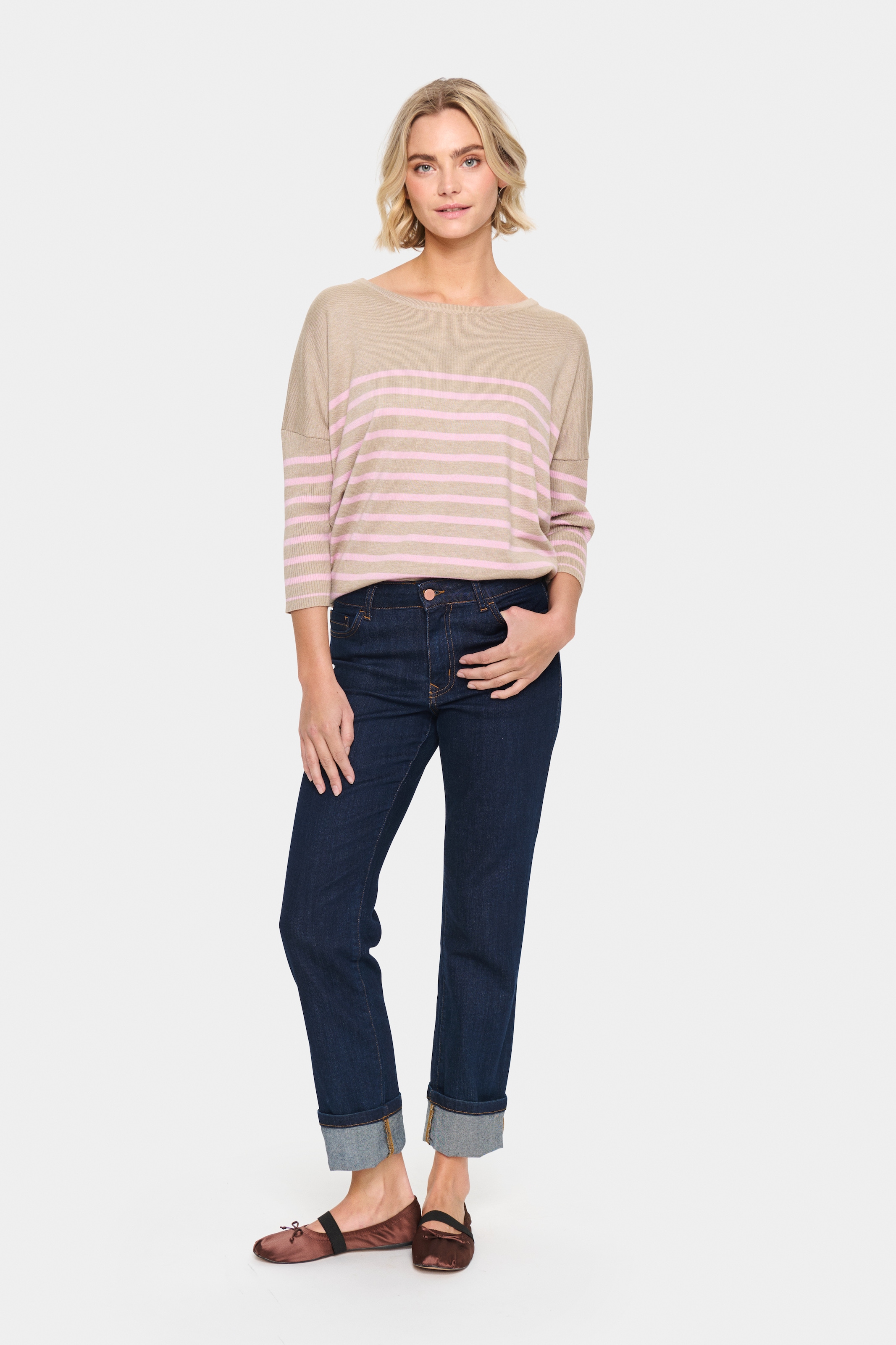Saint Tropez Pull en tricot »MilaSZ R-neck Stripe« Coupe oversize, maille fine, mélange viscose