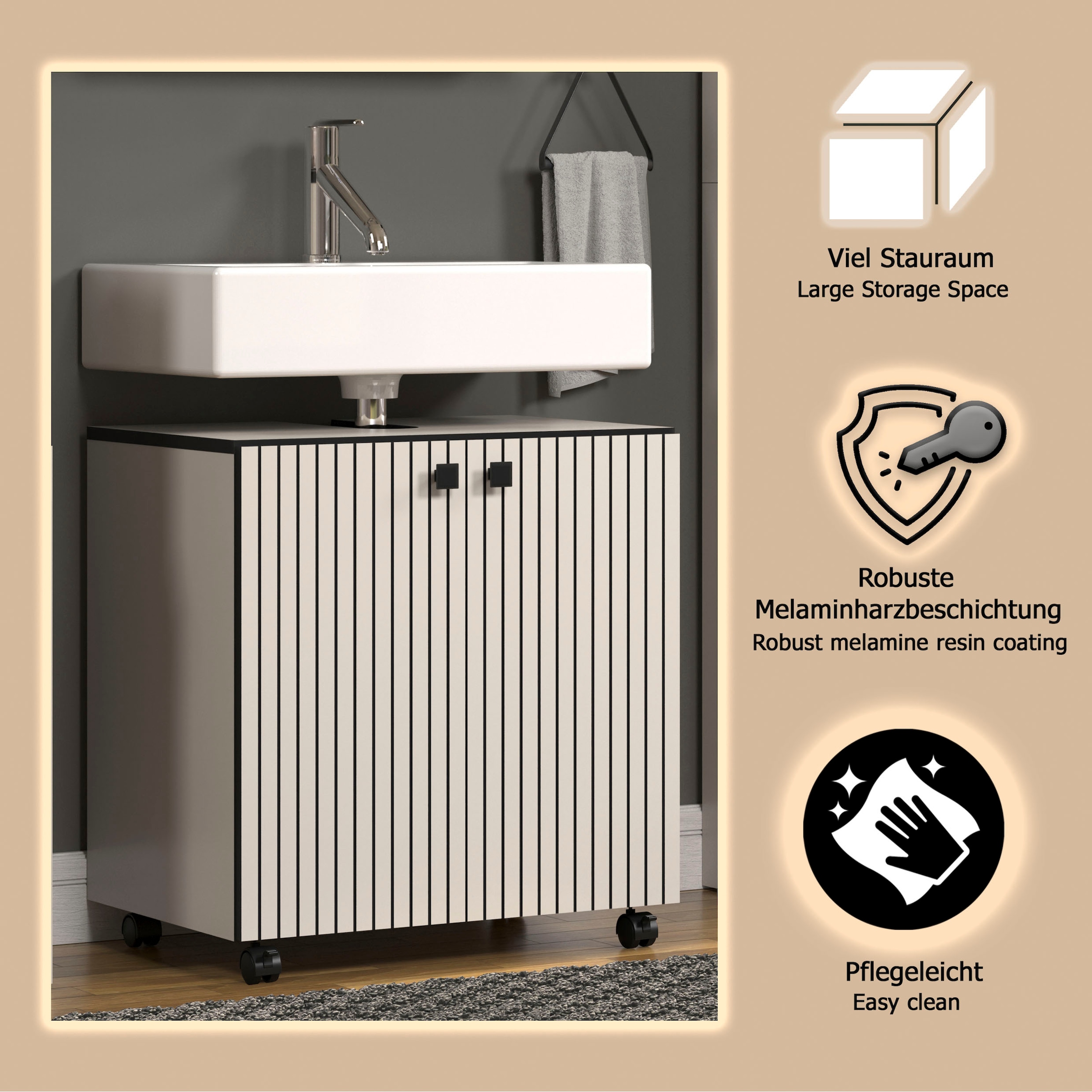 welltime Armoire sous lavabo »Amrum« Waschtisch auf Rollen - (B/T/H) wahlweise 60-80/42/64 cm