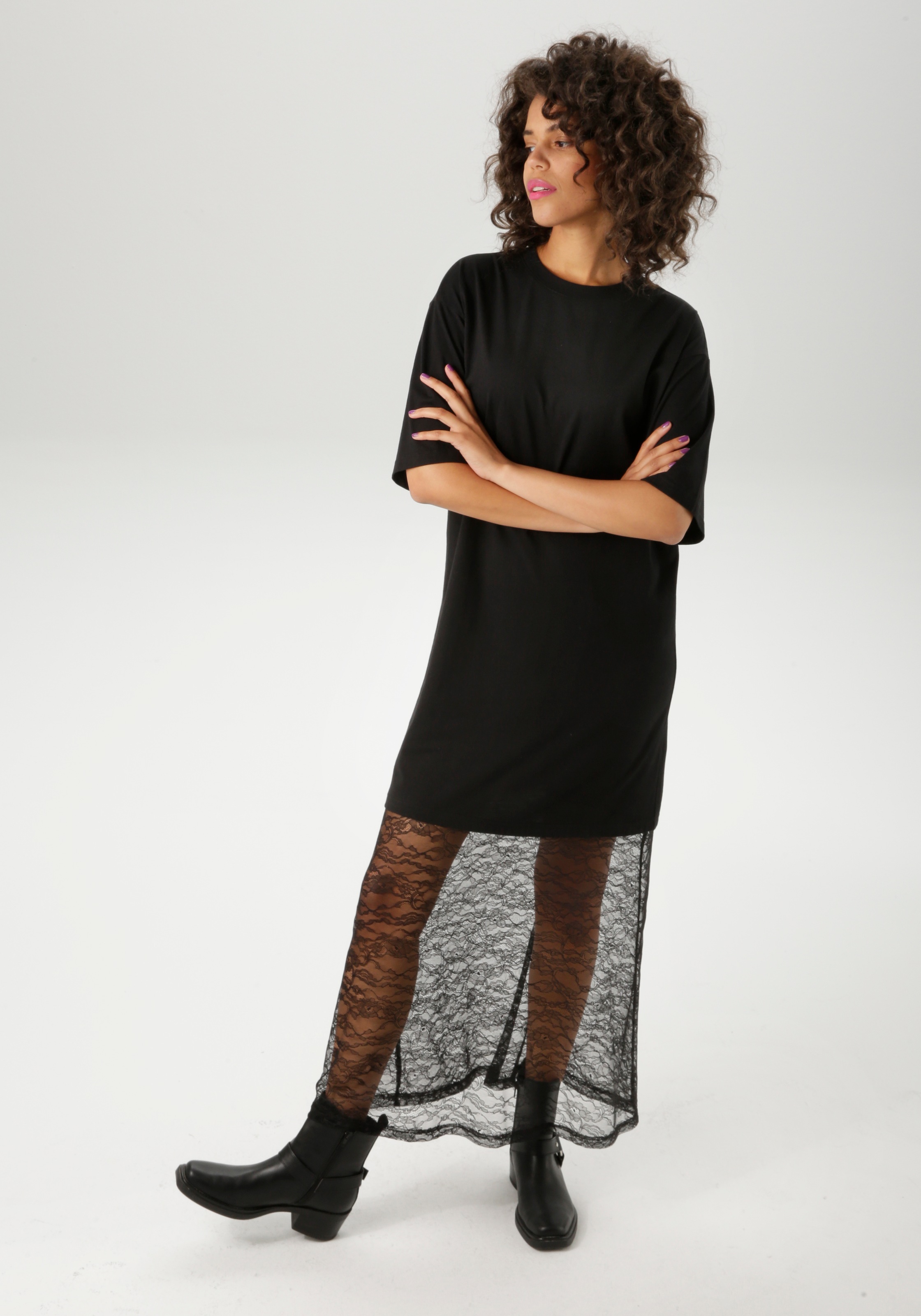 Aniston CASUAL Maxi robe mit raffinierter Spitze am Saum - NEUE KOLLEKTION