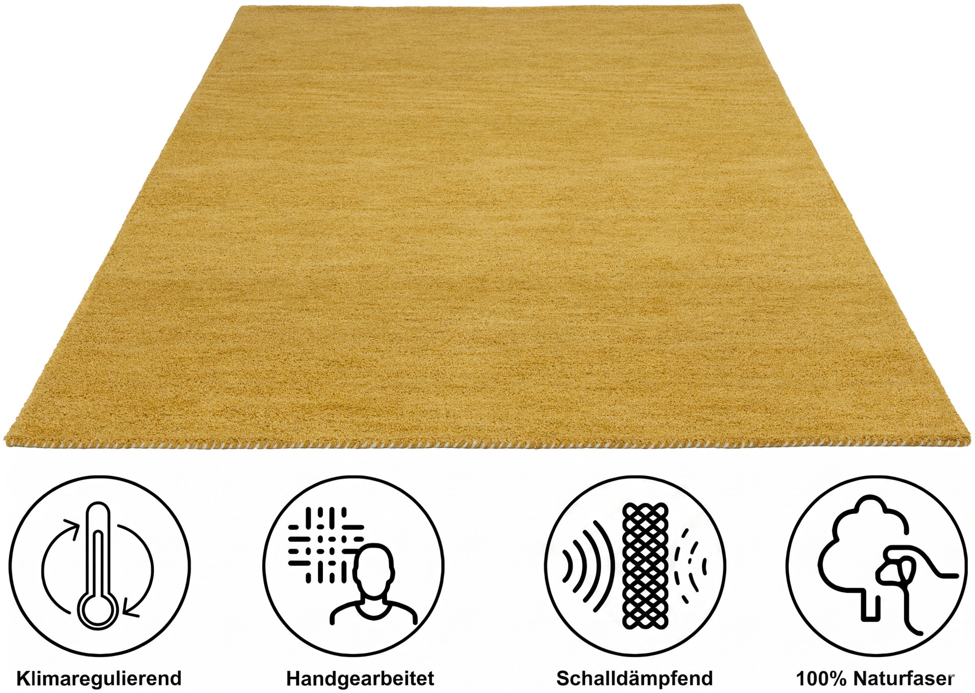 THEKO Tapis en laine »Gabbeh Uni, Handgefertigt, meliert, auch als Läufer erhältlich, Wolle« Rectangulaire 14 mm Höhe chambre, salon, salle à manger, aussi en coureur ou rond