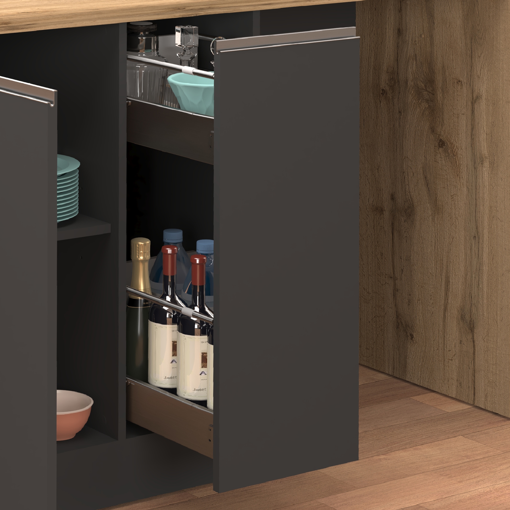 KOCHSTATION Ilot de cuisine »KS-Sole, Kochinsel, Küchenarbeitsblock, Arbeitsinsel, Made in Italy« Breite 167,5 cm, 2 Apothekerauszüge, 2 Essplätze, 1 offenes Regal