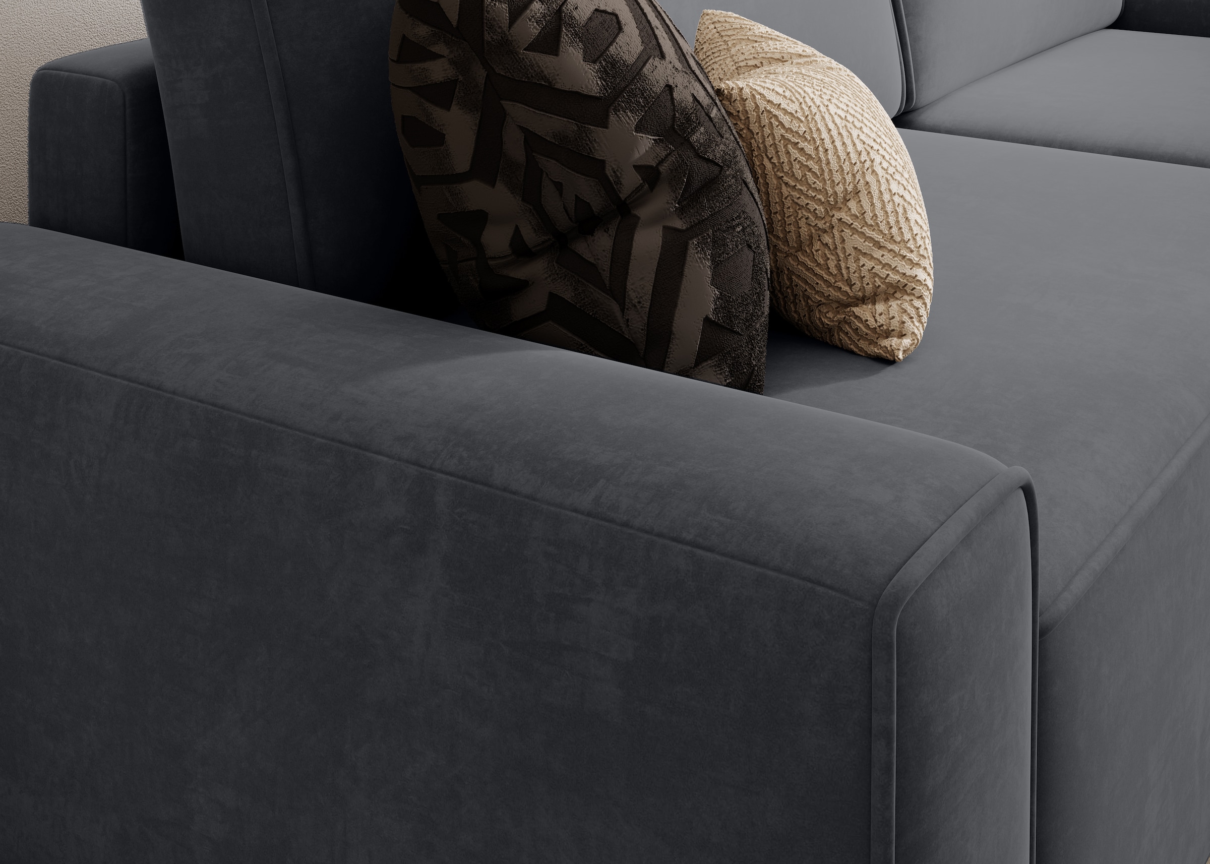 TRENDMANUFAKTUR Canapé d'angle »Challenge, Schlafsofa mit Bettkasten, Couch in L-Form, Breite 245 cm« recamière montable des deux côtés, aussi en velours côtelé tendance