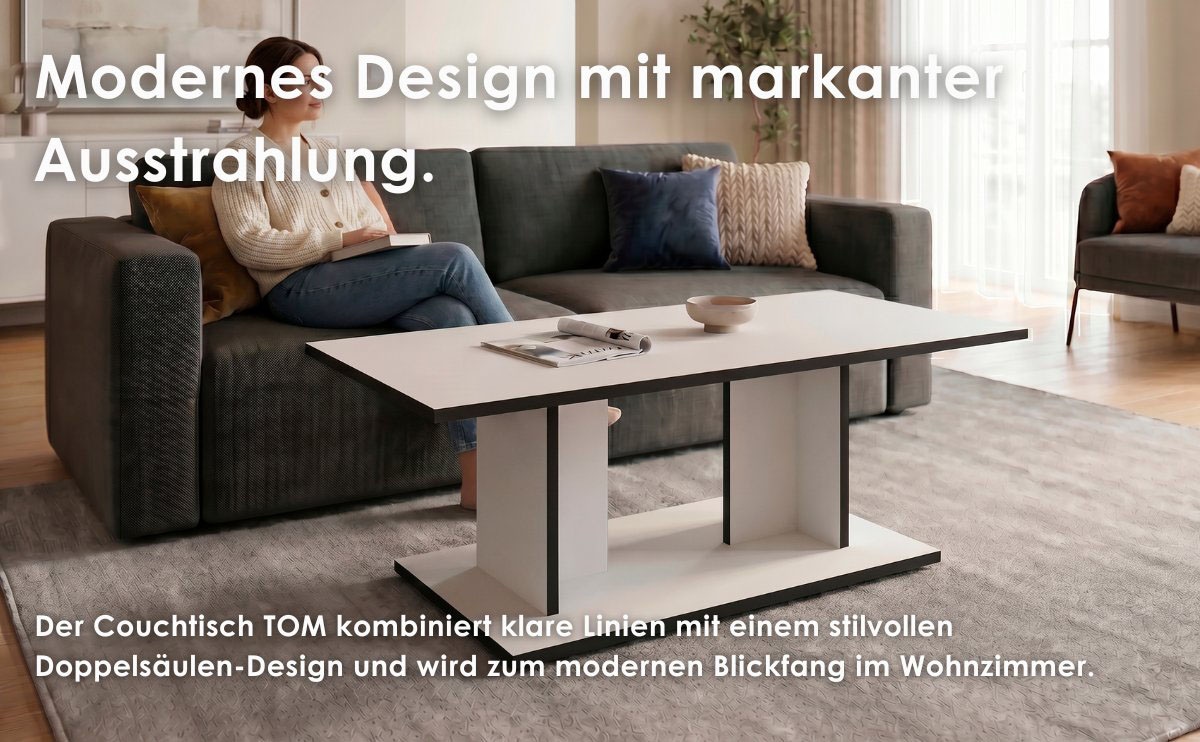 byLIVING Couchtisch »TOM« Eiche-Optik oder Weiss, Kante schwarz, Belastbarkeit 40 kg, B: 110 cm