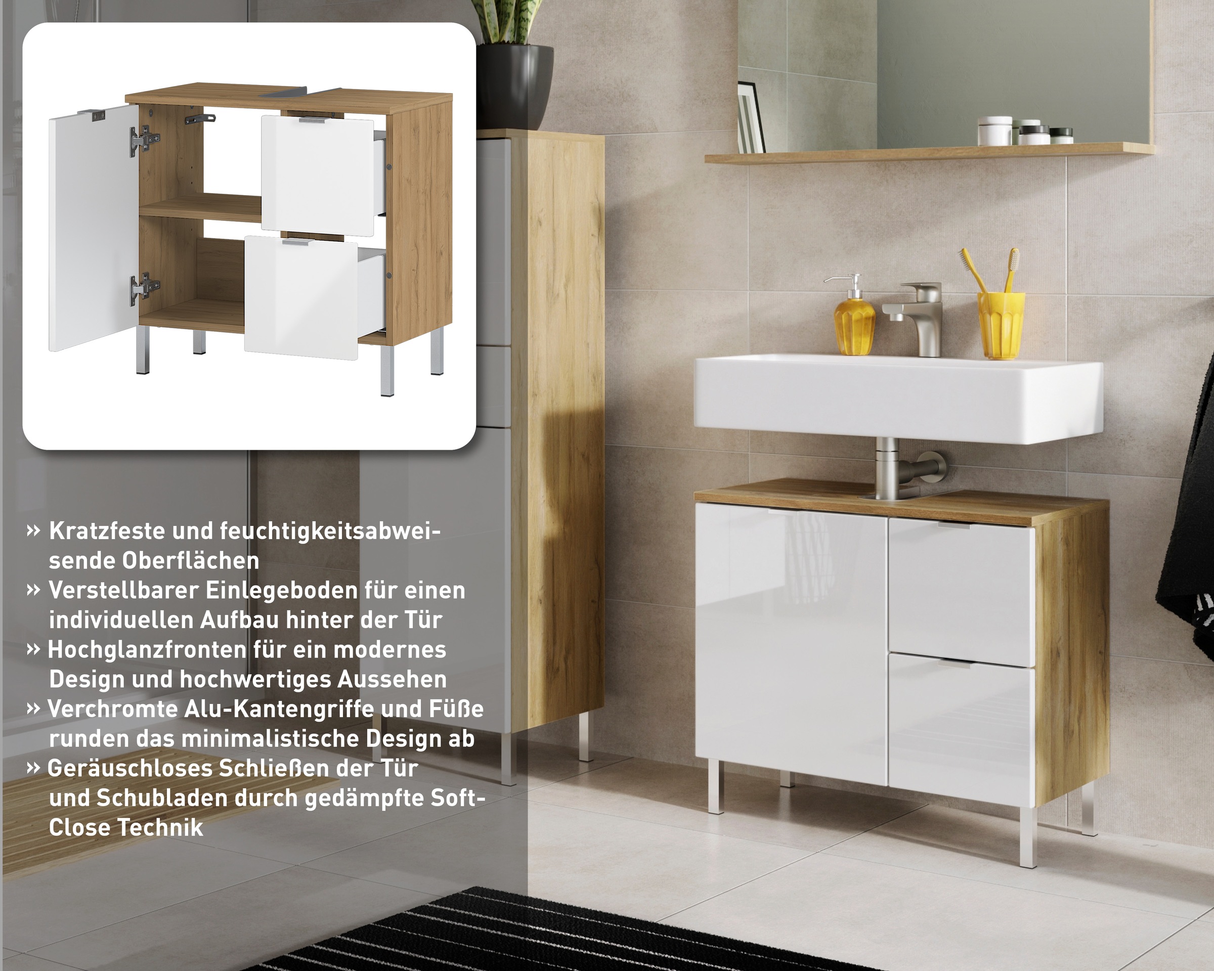 GERMANIA Armoire sous lavabo »GW-Mauresa« in 2 Breiten, mit Schublade (+ Klappe), Soft-Close, Made in Germany