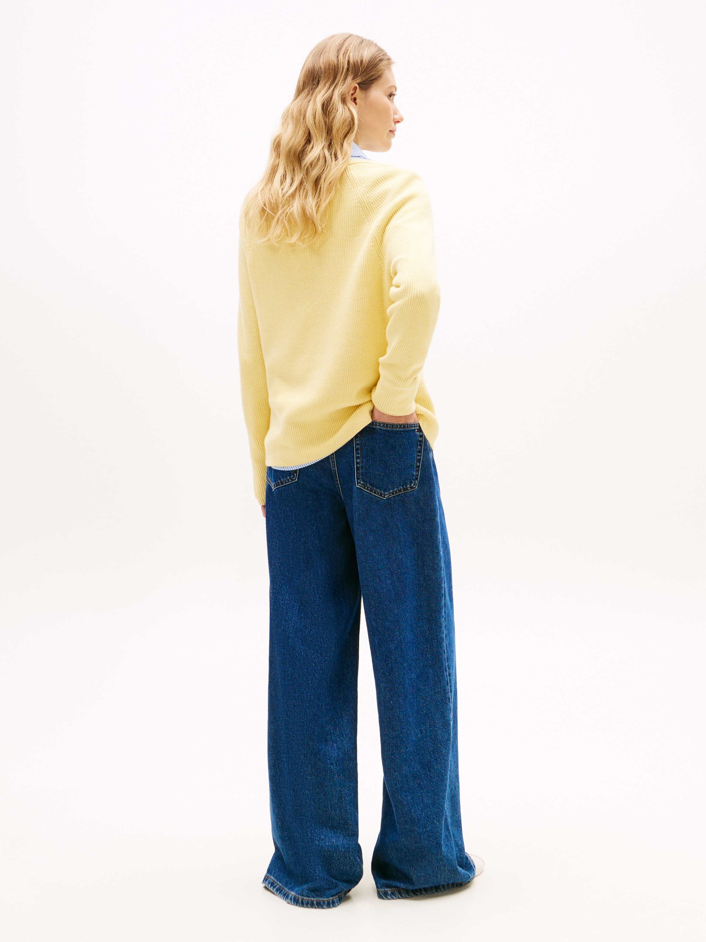 Tommy Hilfiger Strickpullover »CO CARDI STITCH V-NK LS« mit Logostickerei
