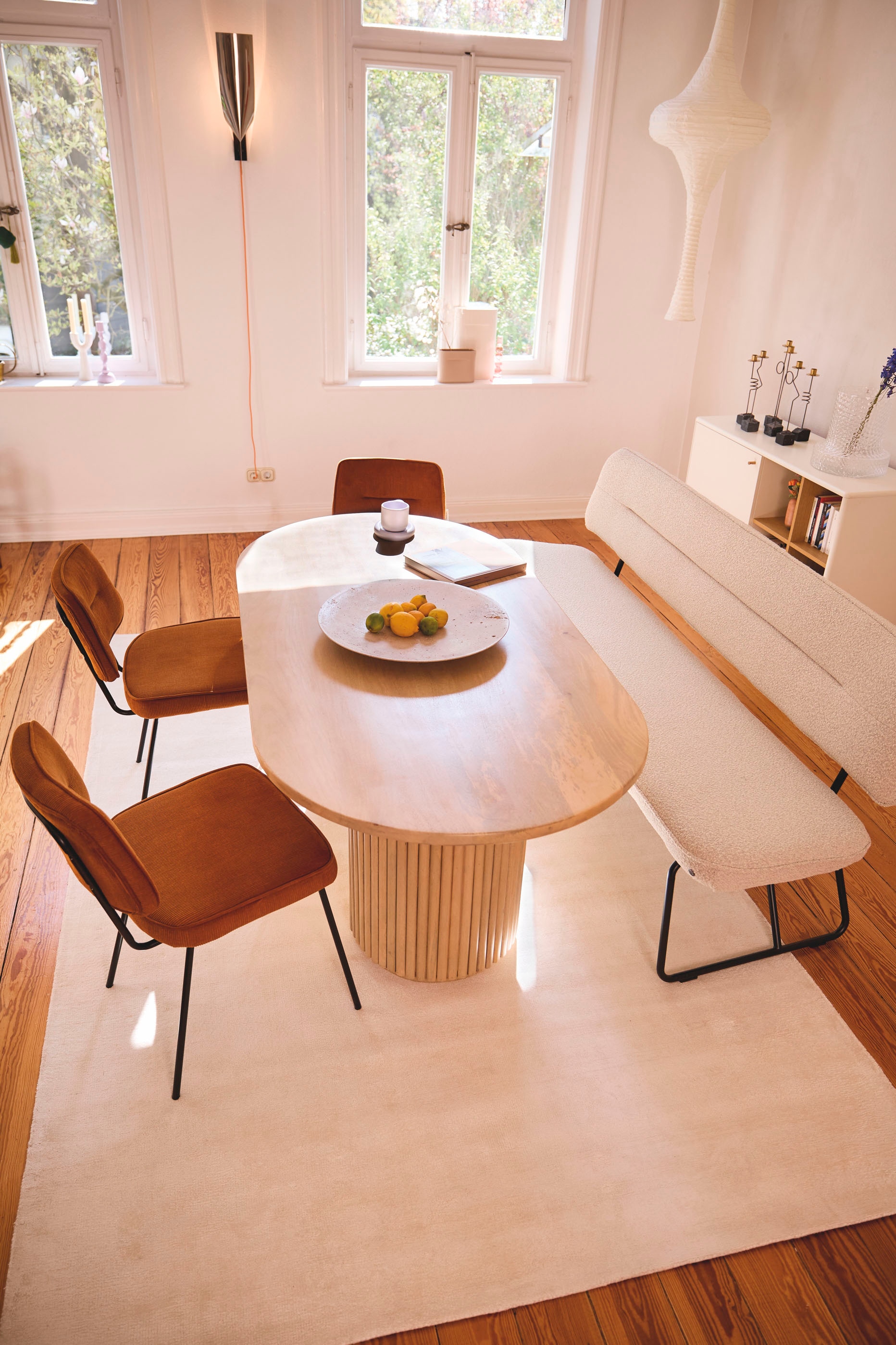 SIT Table de salle à manger »Samos 180 x 90 cm aus massivem Mangoholz im Ribbed-Look« Pieds de table marquants avec design lamellaire extravagant