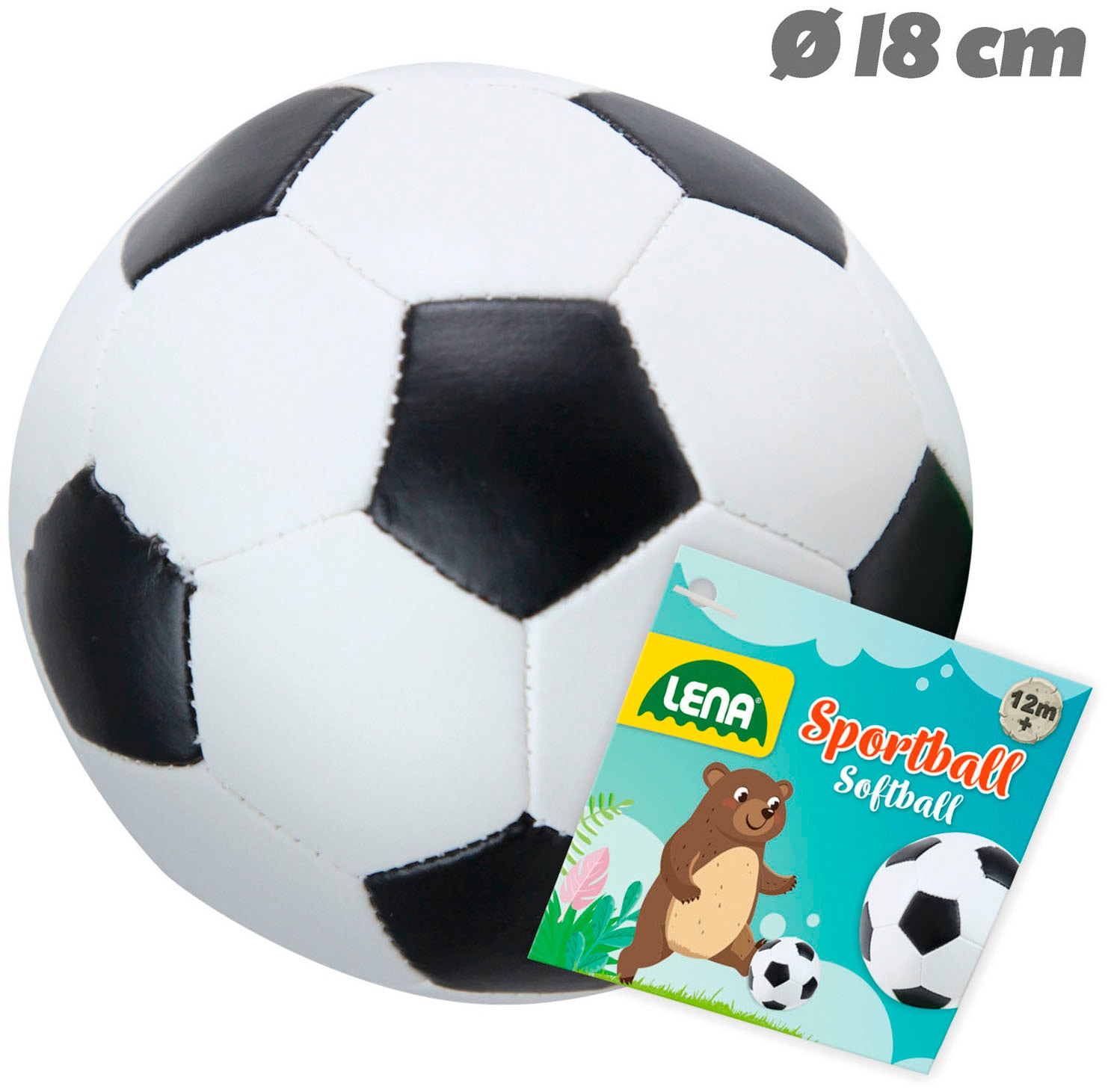 Lena® Balle molle »Soft-Fussball 18 cm, schwarz/weiss« fabriqué en Europe