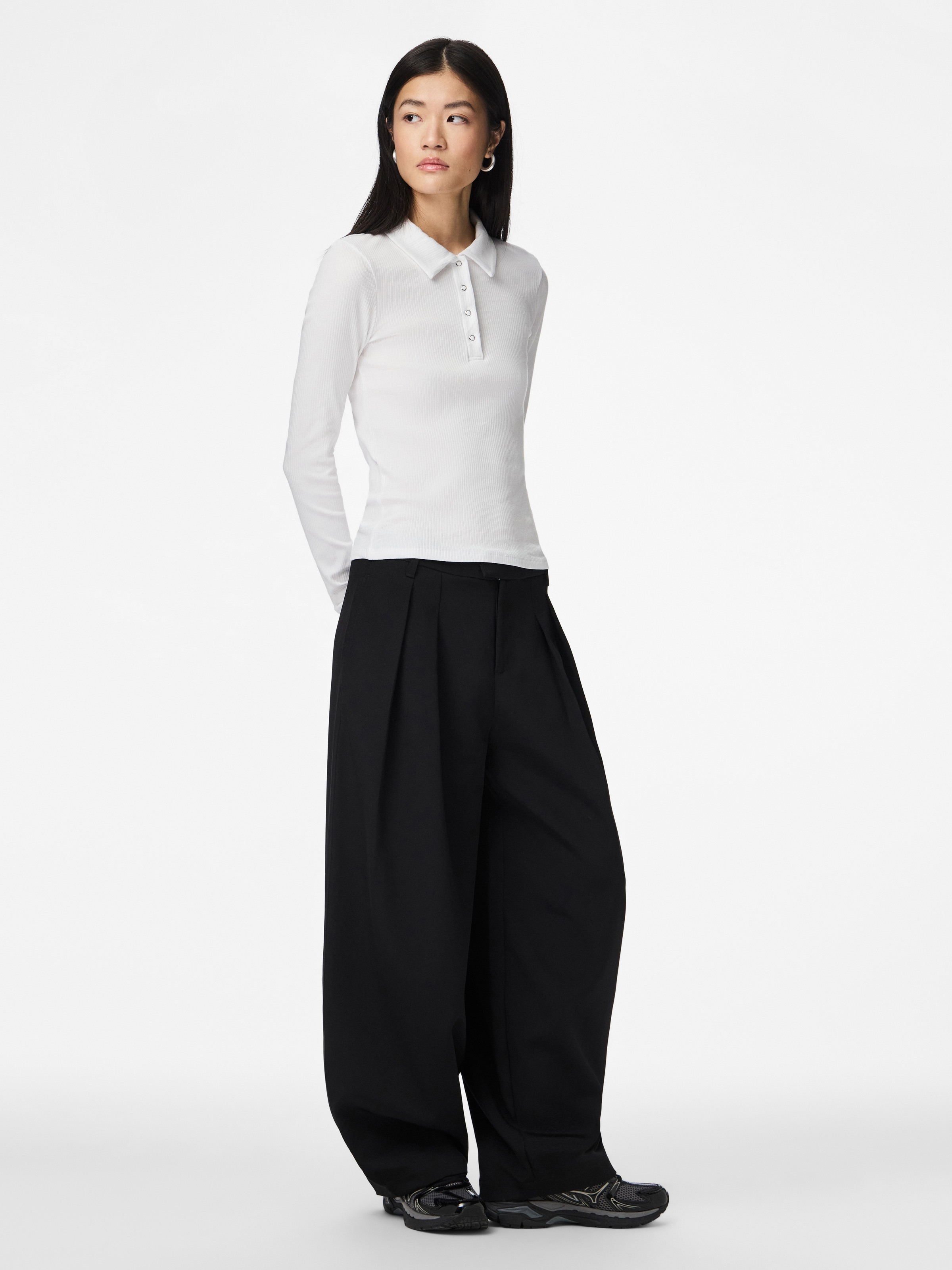 pieces Polo à manches longues »PCKITTE LS POLO TOP JRS NOOS« mit gerippter Struktur