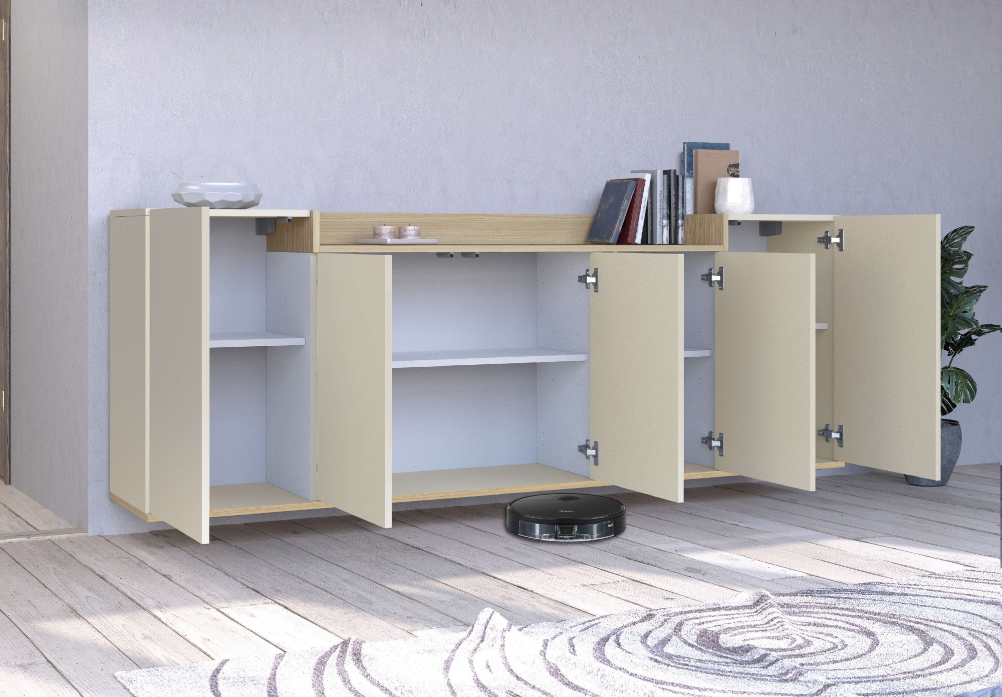 GOODproduct Sideboard »BOLSENA, Kommode, Schrank,Lowboard mit 8 Fächer und offenes Ablagefach« 1 Stk. tlg. stehend/hängend montierbar, Made in Italy, B/T/H: 200 × 35 × 71,2 cm