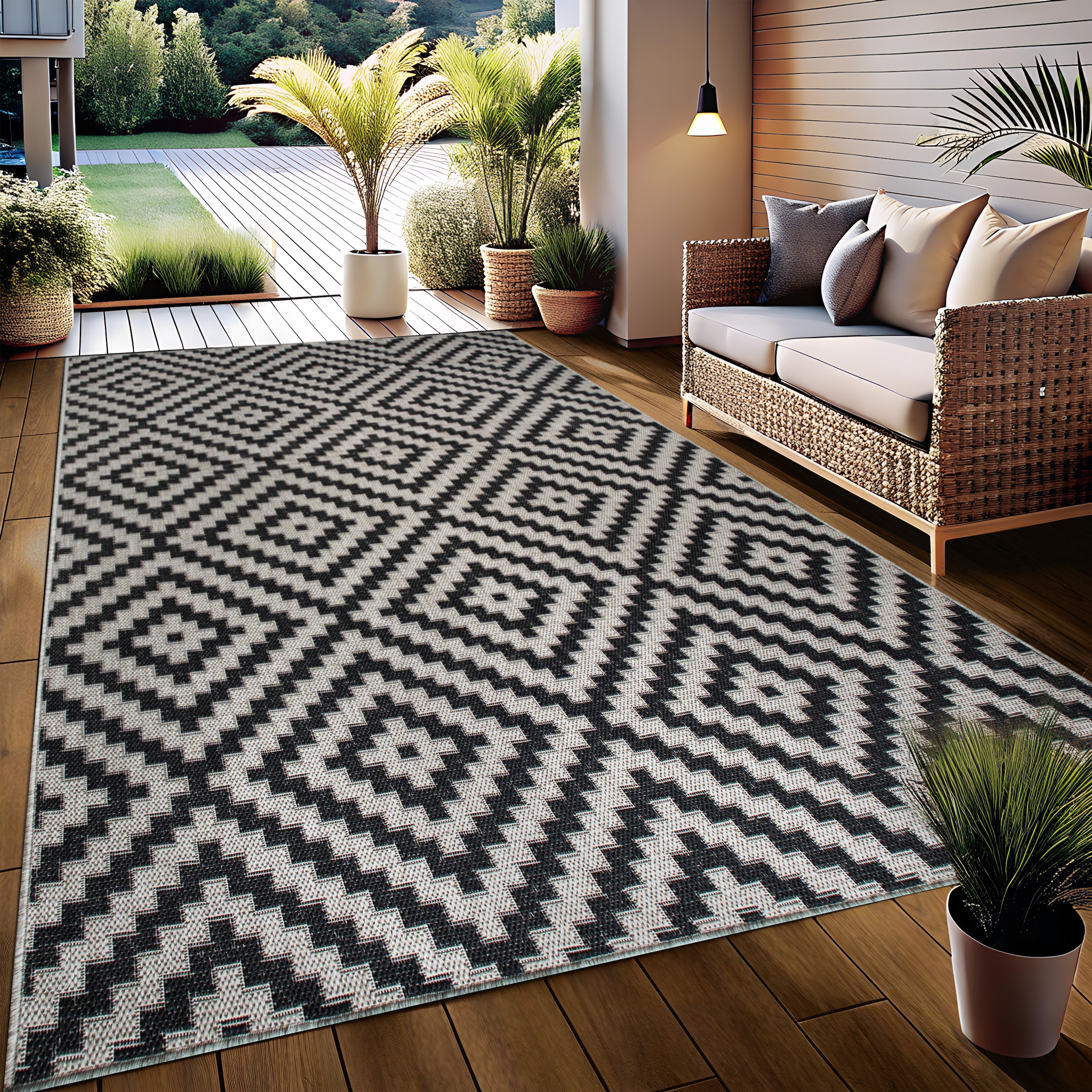 my home Tapis »Cordoba auch als Läufer erhältlich« Rectangulaire 3 mm Höhe In- und Outdoor geeignet, Sisal-Optik, Wetterfest & UV-beständig, Boho