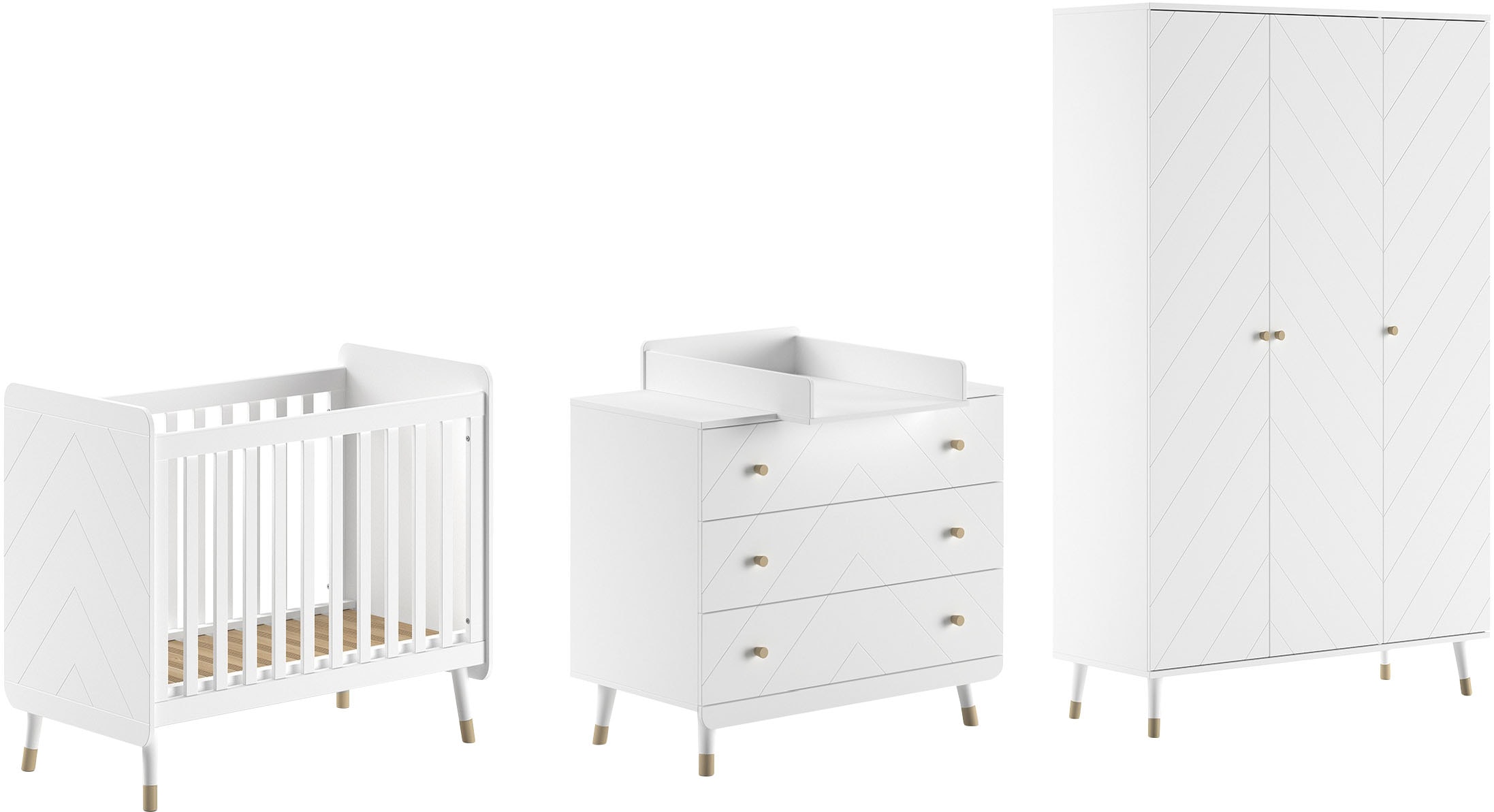 Vipack Ensemble de meubles pour bébé Fabriqué en Europe,  4 pièces, offre tout pour la chambre d'enfant, finition satinée blanc laqué