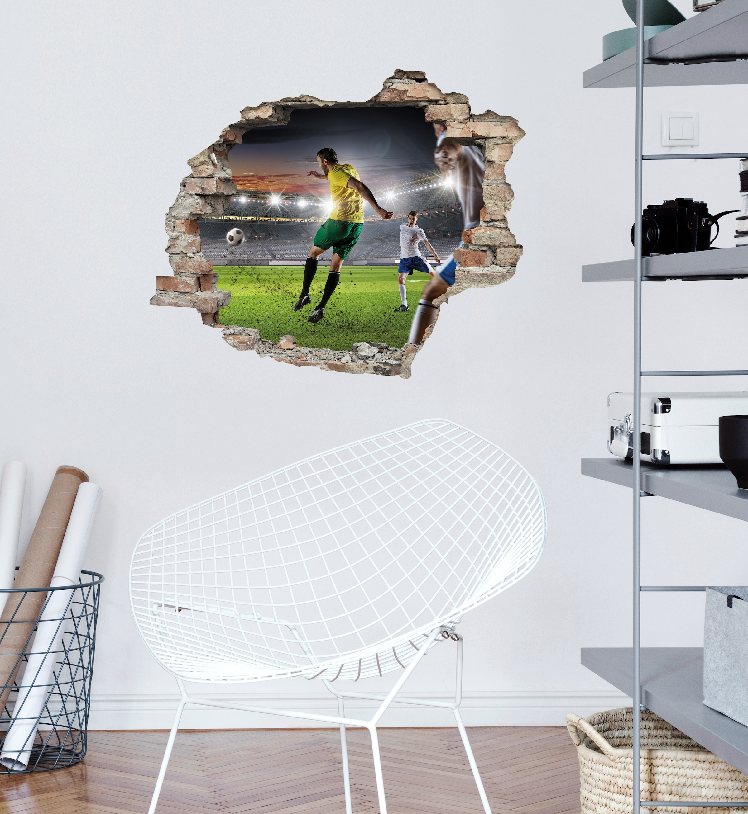 queence Autocollant mural »Fussball Schuss« Wandsticker, Wandbild, selbstklebend, 3D, Wanddurchbruch