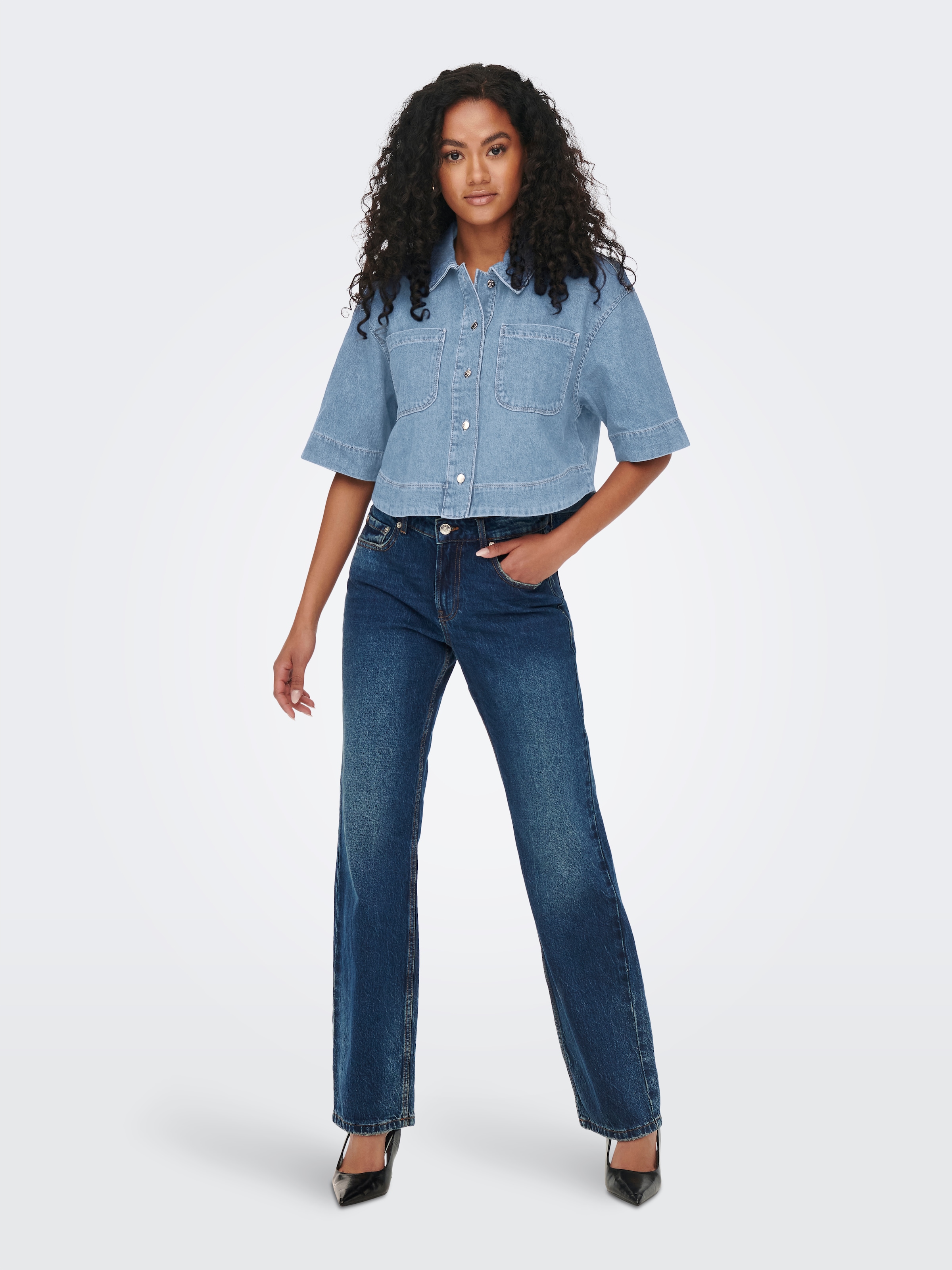 ONLY Blouse en jean »ONLCLEO LIFE SS CROP DNM SHIRT PIM NOOS« Baumwolle