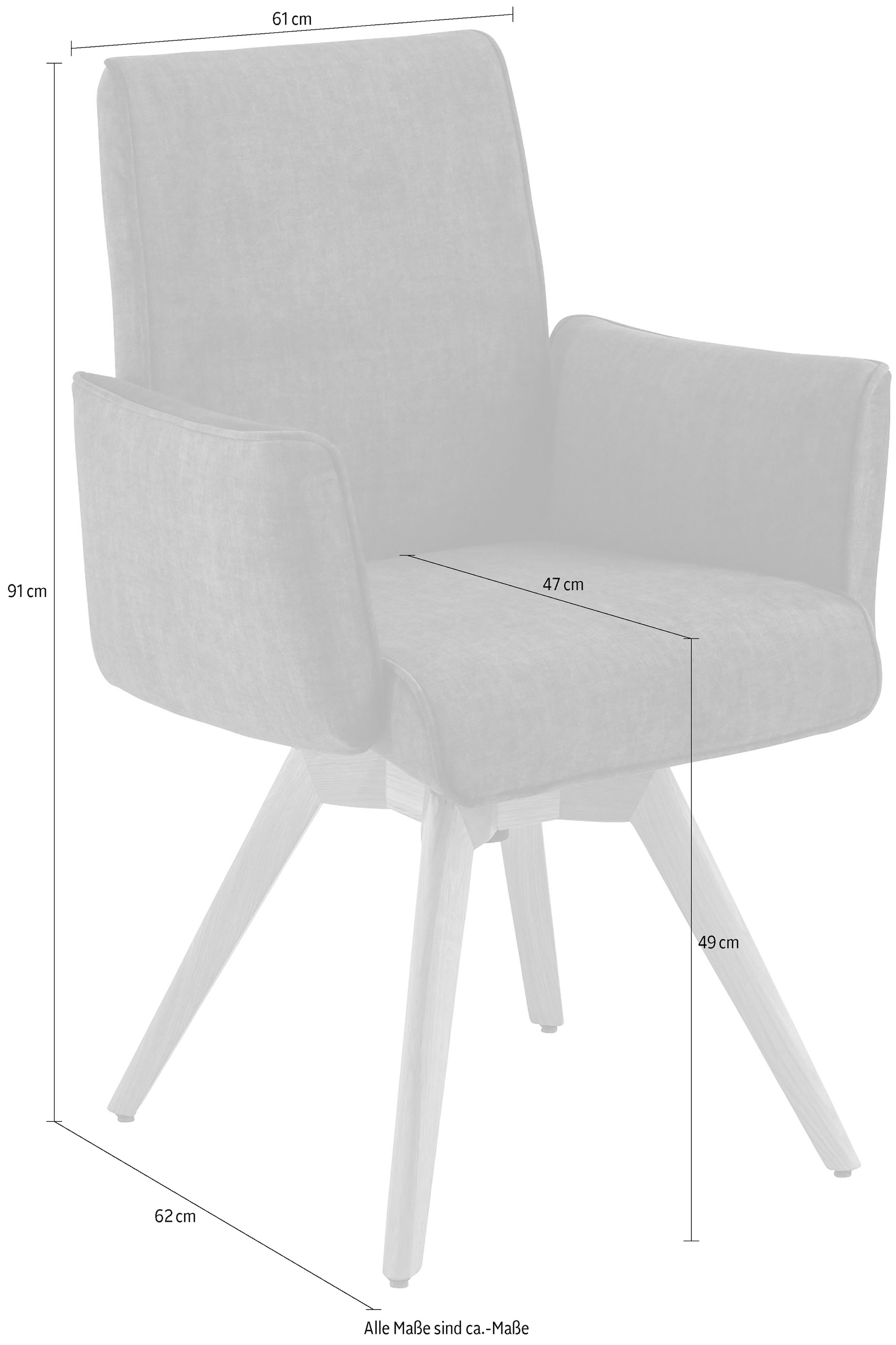 K+W Komfort & Wohnen Chaise de salle à manger »Drehstuhl, Polsterstuhl« () fauteuil avec accoudoirs, fonction pivotante 360°, piètement en bois massif
