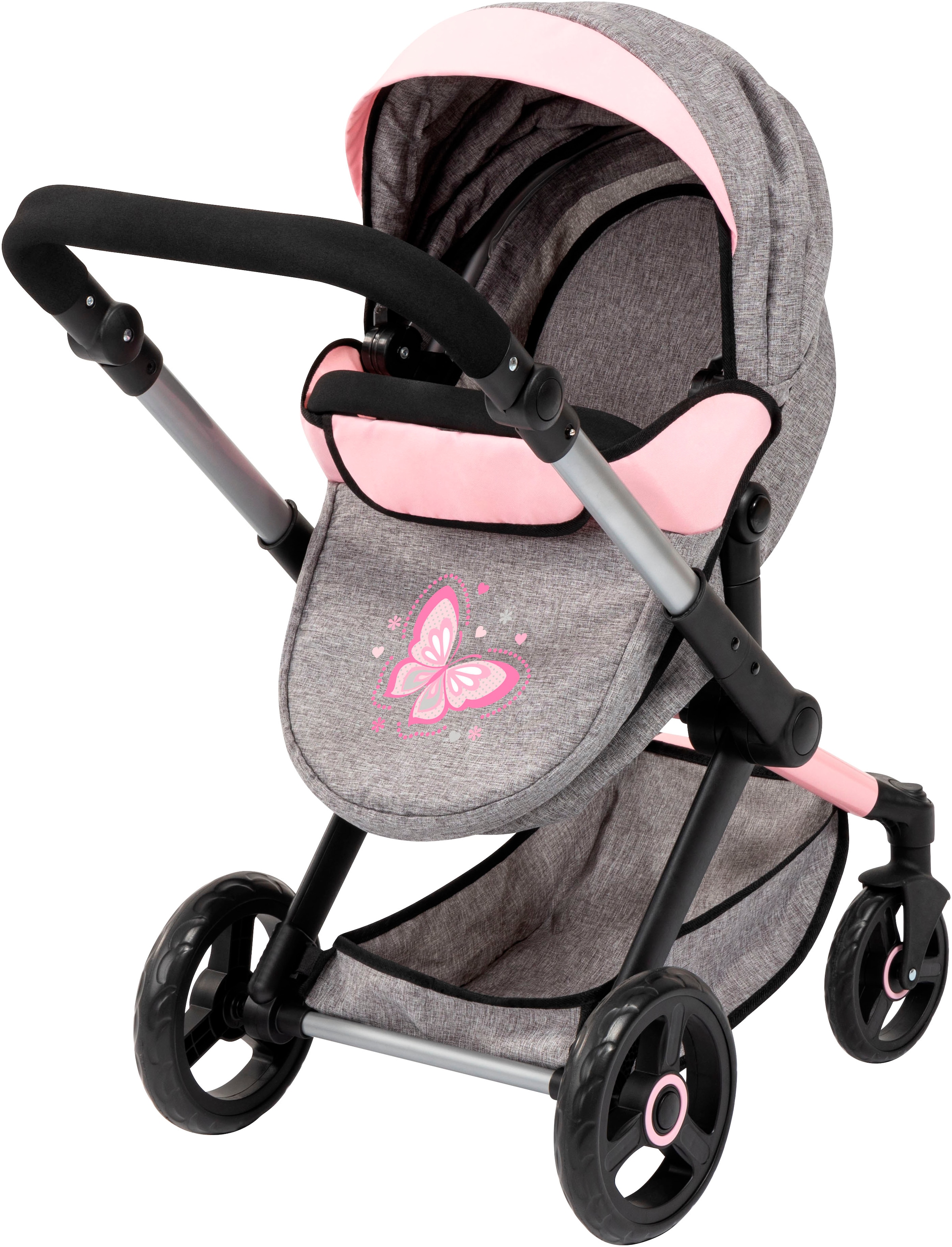 Bayer Poussette de poupée combinée »Xeo Mega, grau/rosa«