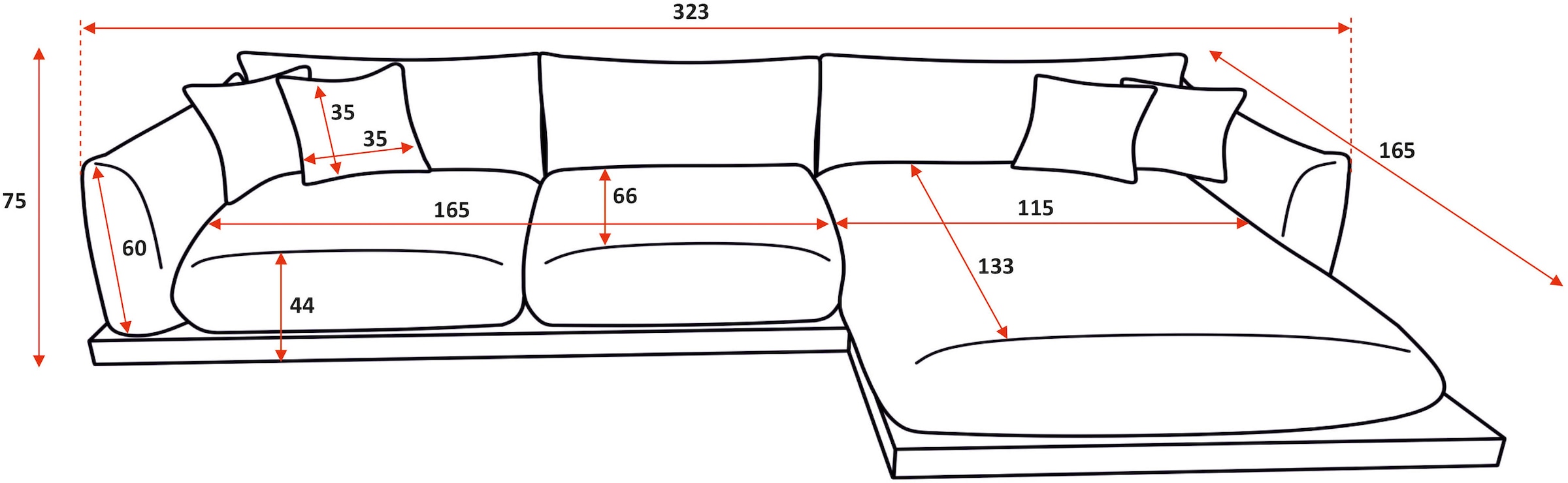 GOODproduct Canapé d'angle »Kalix L-Form, 323 cm - OTTO. Verlässliche Qualität.« wahlweise Recamiere links o. rechts, Strukturstoff, hoher Sitzkomfort