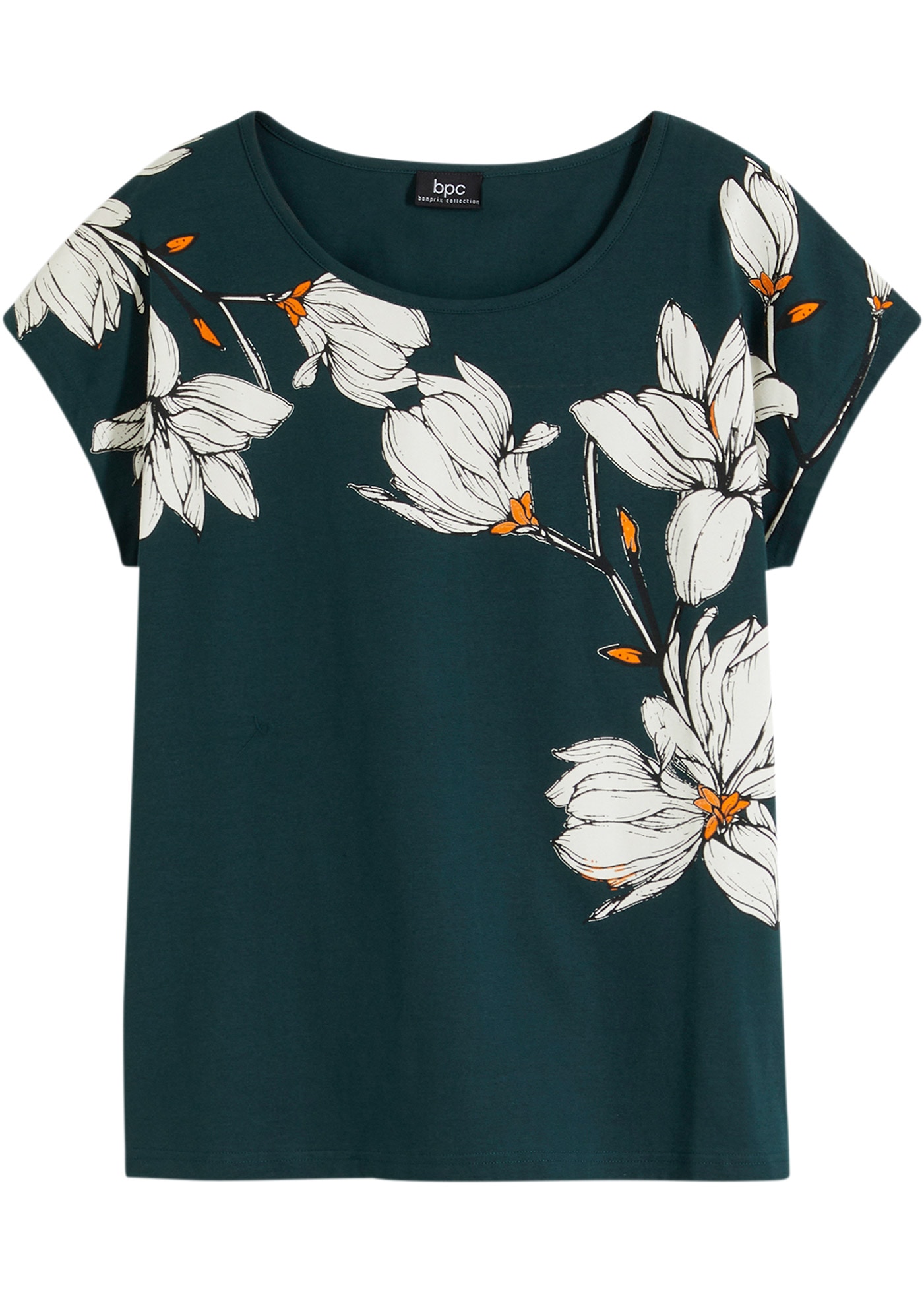bonprix T-Shirt bequeme Passform, überschnittene Schultern, mit Blütenprint