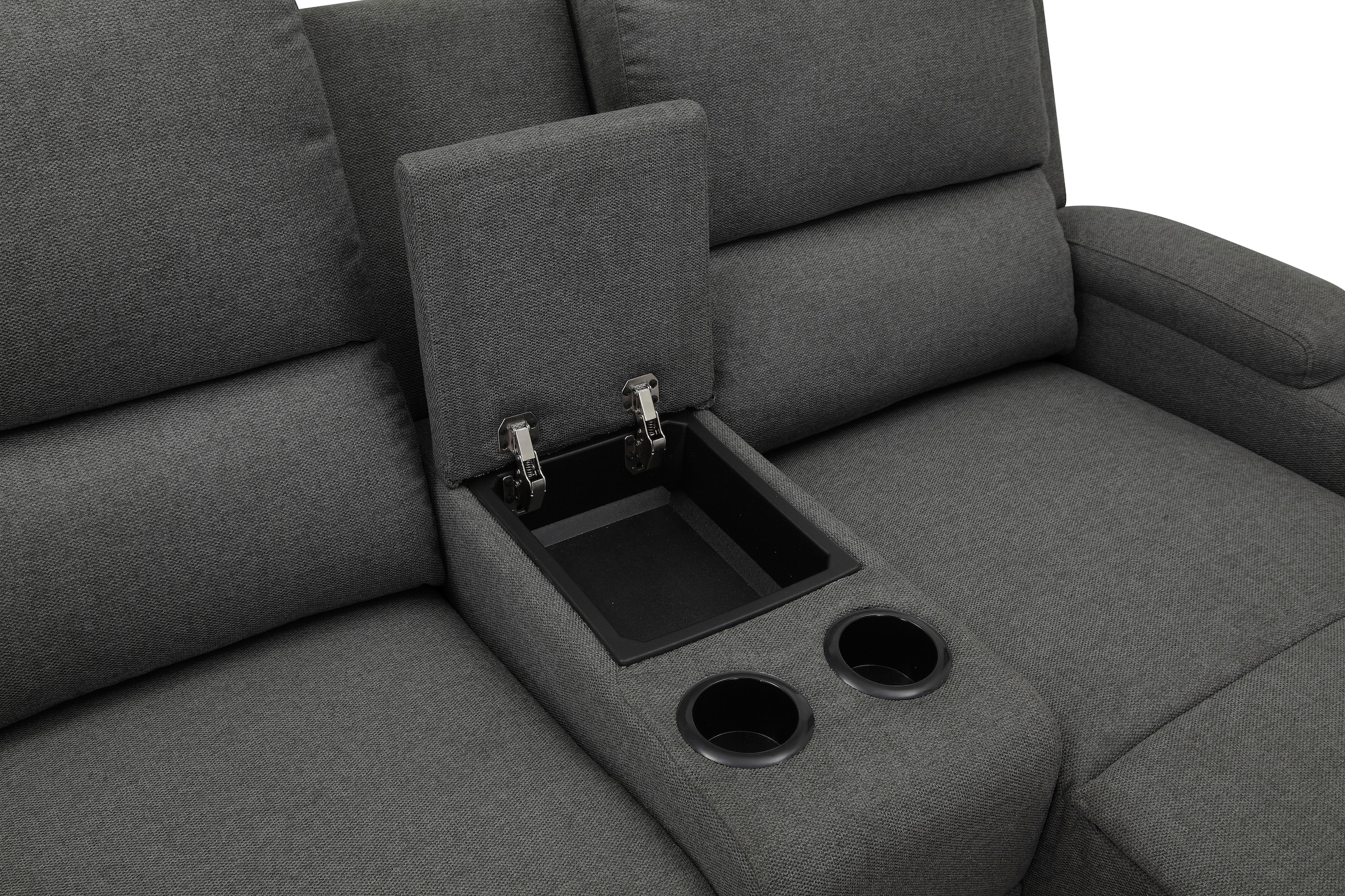 GOODproduct Canapé d'angle »NAPORI Struktur, Multimediasofa, 3er Kinosessel XXL, L-Form« canapé cinéma avec fonction relaxation, porte-gobelet, compartiment de rangement et coffre