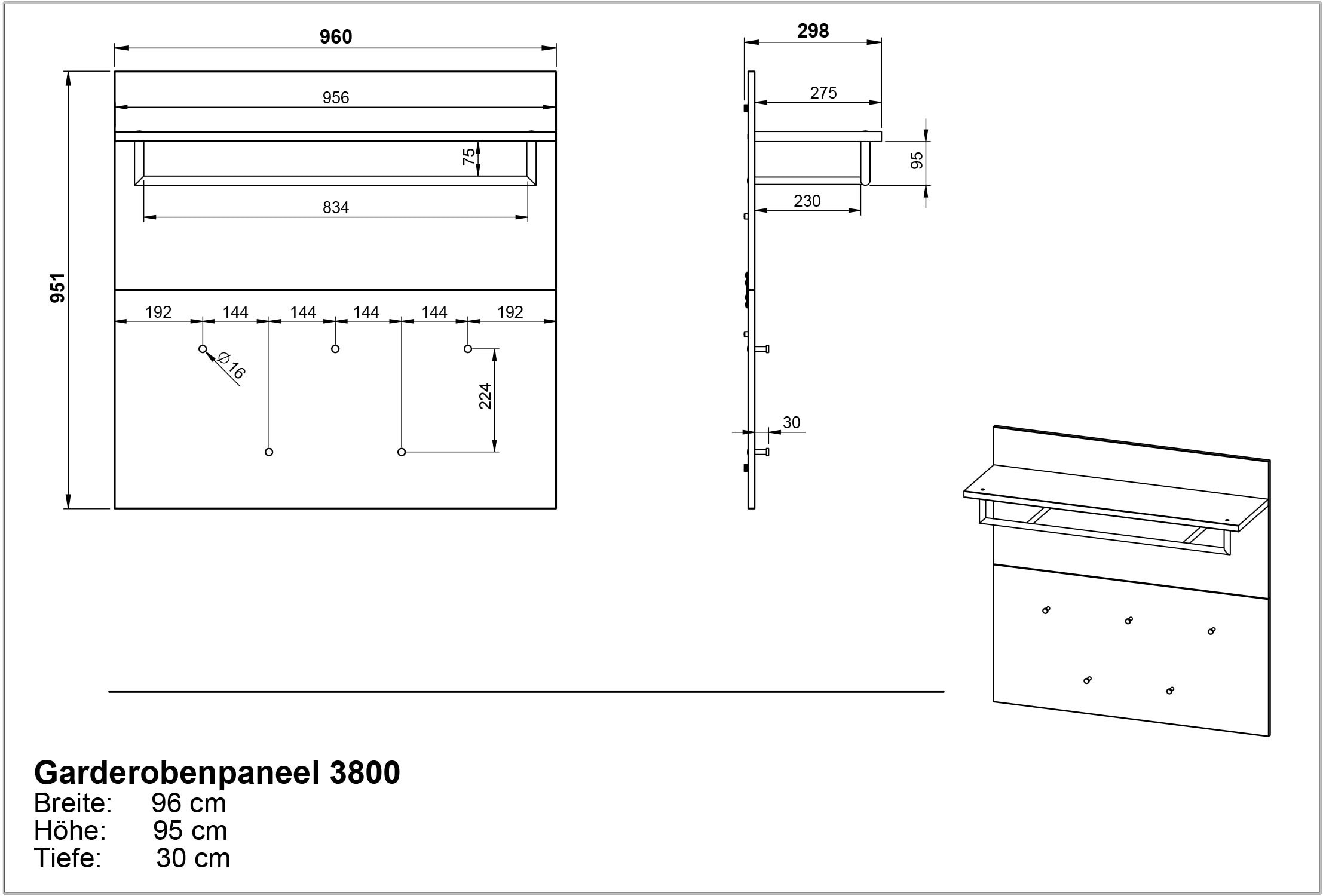 GERMANIA Panneau de vestiaire »Lemont« Garderobenpaneel mit Ablageboden, Kleiderstange und Kleiderhaken