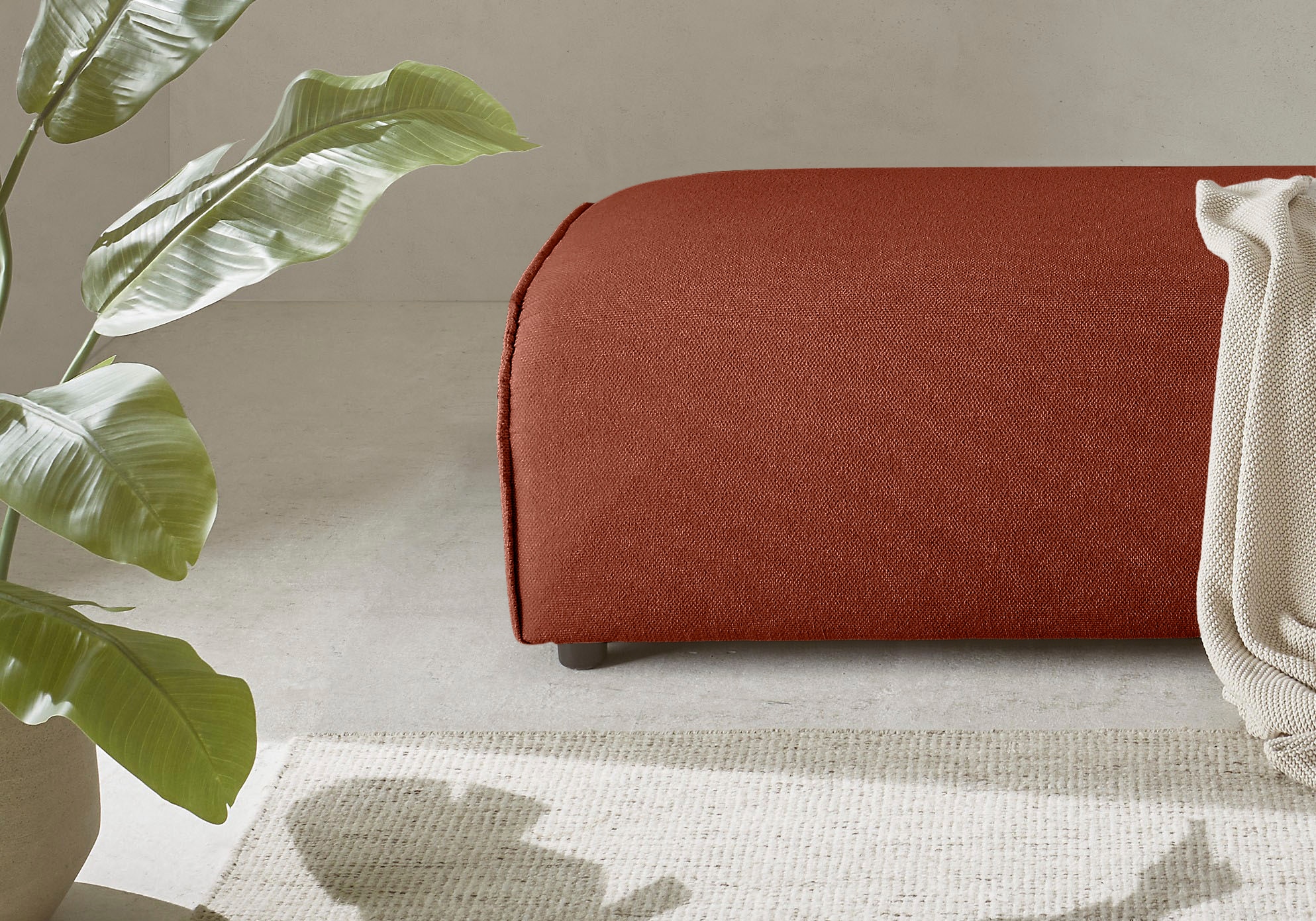 LeGer Home by Lena Gercke Hocker »PIARA, Polsterhocker mit Kedernaht, Cord, Leinenoptik o. Strukturstoff« zur Serie PIARA, rechteckig, schwarze Füsse, bequemer Sitzkomfort