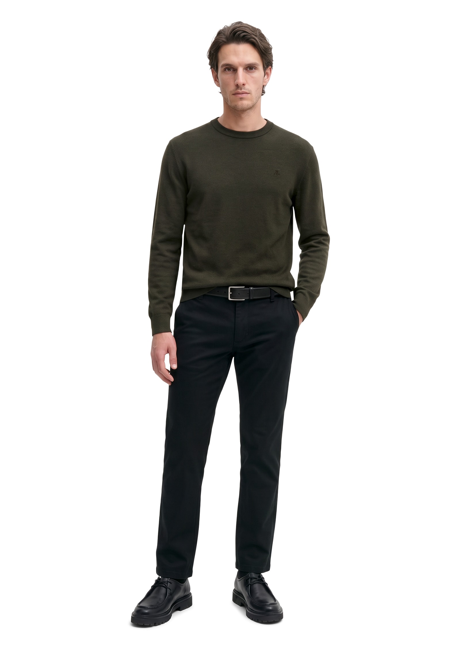 Marc O'Polo Pull à col rond regular en mélange doux de coton bio et laine vierge