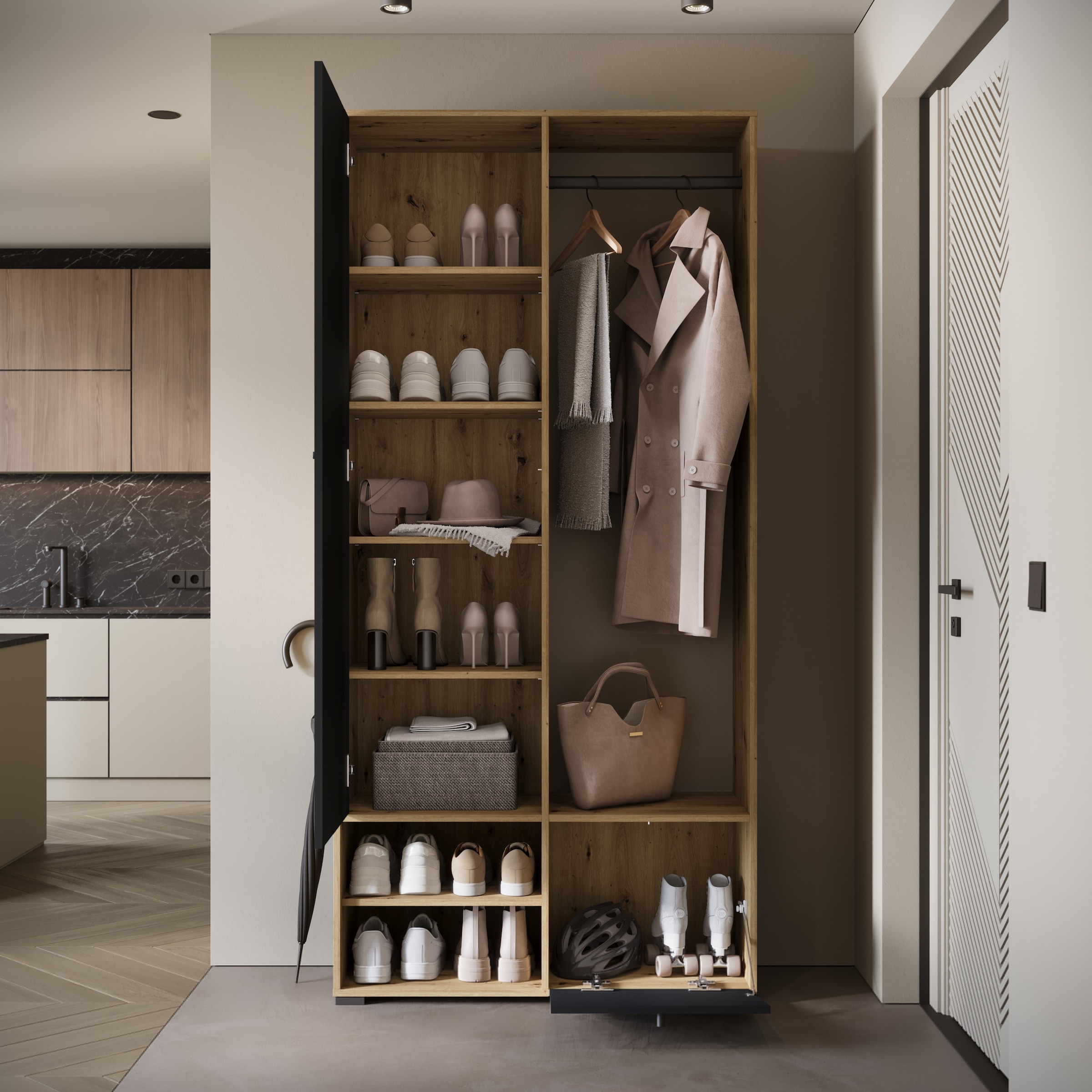 Home affaire Armoire vestiaire »DINO Kompaktgarderobe, Garderoben-Set DINO« Avec miroir et tringle à vêtements, largeur 90 cm, sens d'ouverture de la porte réversible