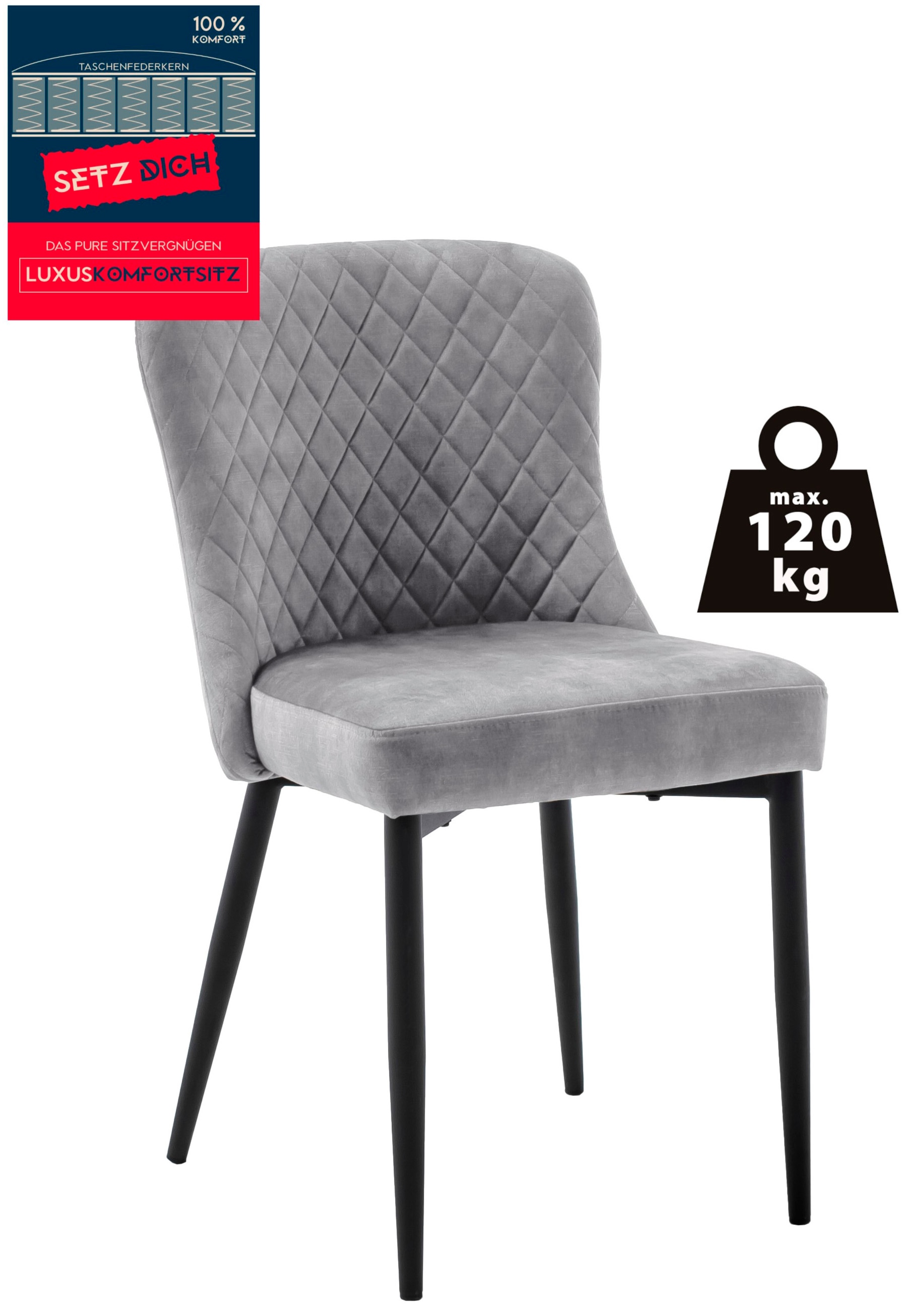 MCA furniture 4-Fussstuhl »ABOSHI Esszimmerstuhl (4er Set)« (Set) 4 Stk.Taschenfederkern, Metall schwarz,Vintage-Veloursoptik,belastbar 120 kg