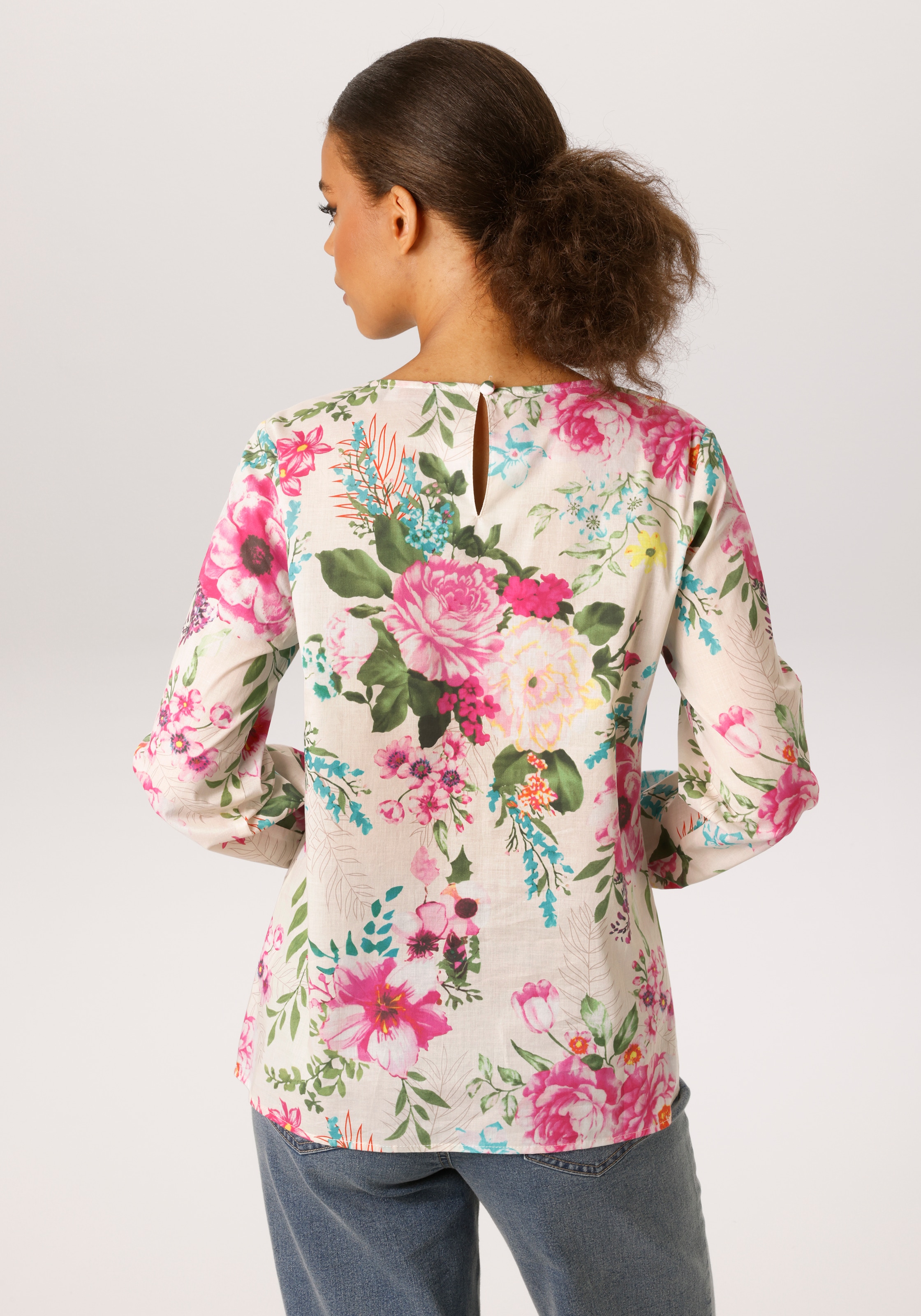 Aniston CASUAL Blouse à enfiler mit farbenfrohem Blumendruck - jedes Teil ein Unikat - NEUE KOLLEKTION