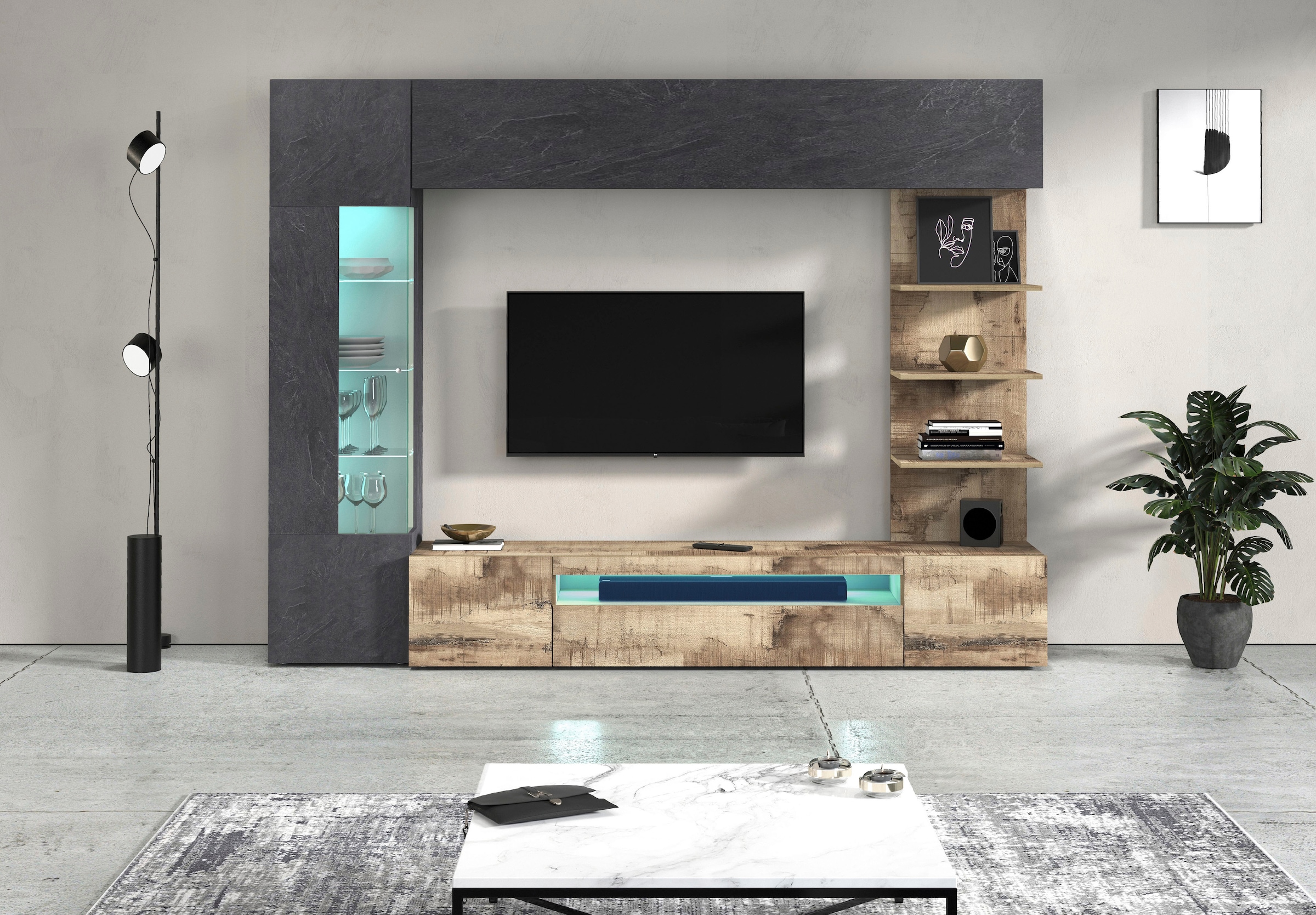 GOODproduct Wohnwand »Wohnwand New Egypt, Anbauwand, Medienwand, Wohnzimmerwand« Weiss in Hochglanz, alle anderen Farben in matter Ausführung., 4 Stk. tlg.